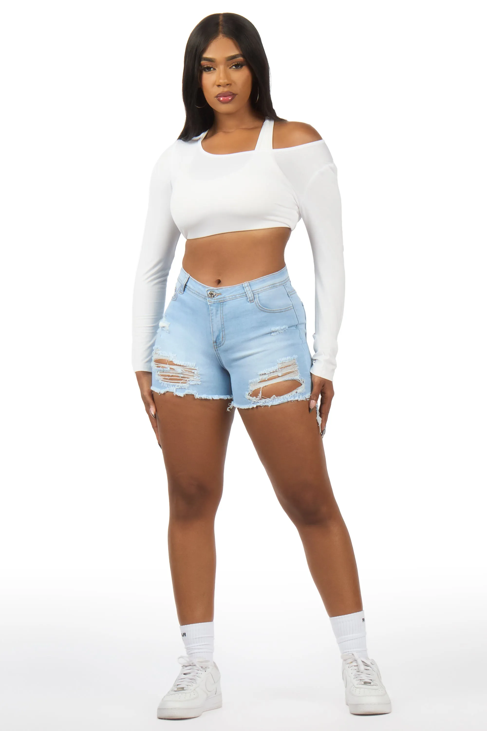 Denee Light Wash Distressed Denim Short sold by Rockstar Original product image thumbnail 3