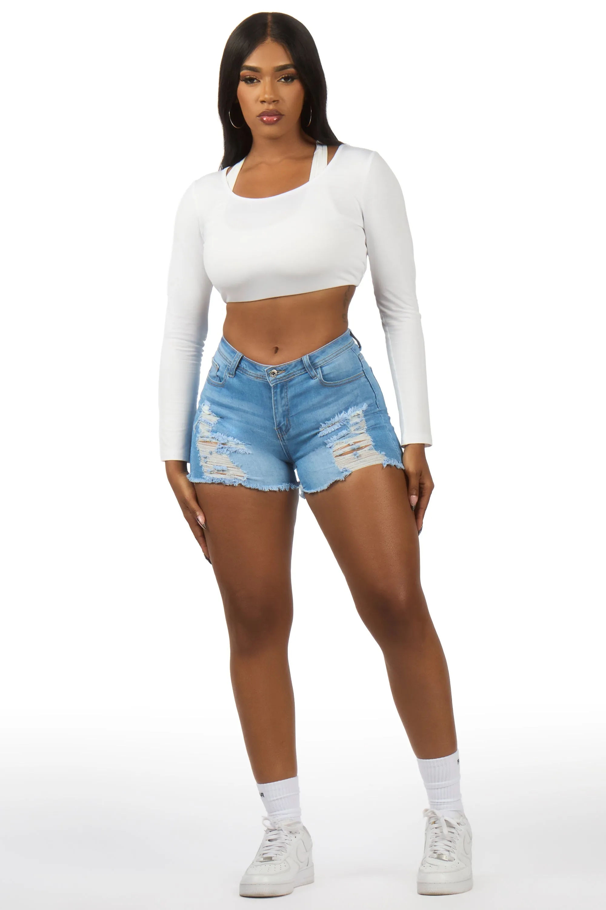 Jannete Light Wash Distressed Denim Short sold by Rockstar Original product image thumbnail 2