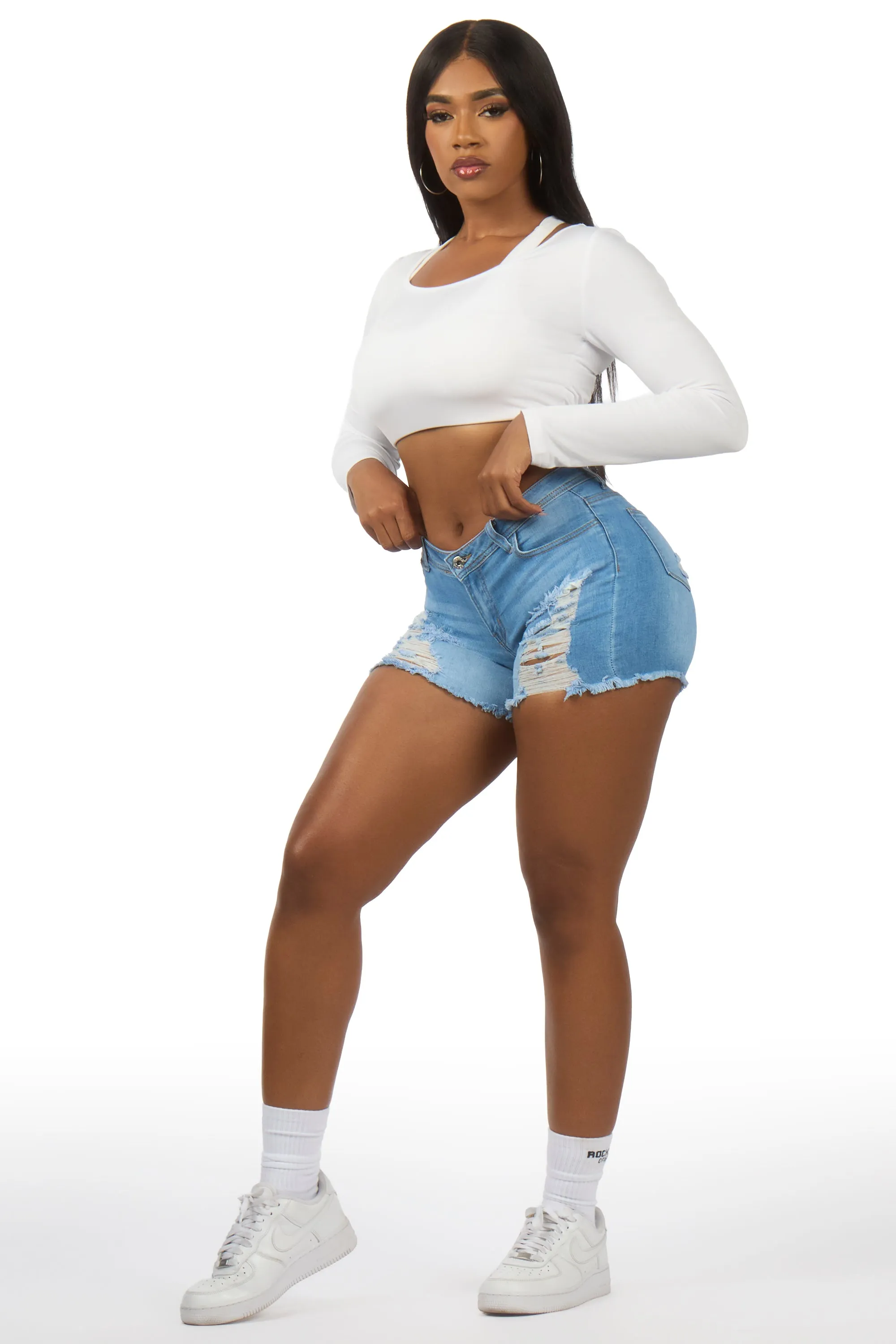 Jannete Light Wash Distressed Denim Short sold by Rockstar Original product image thumbnail 3