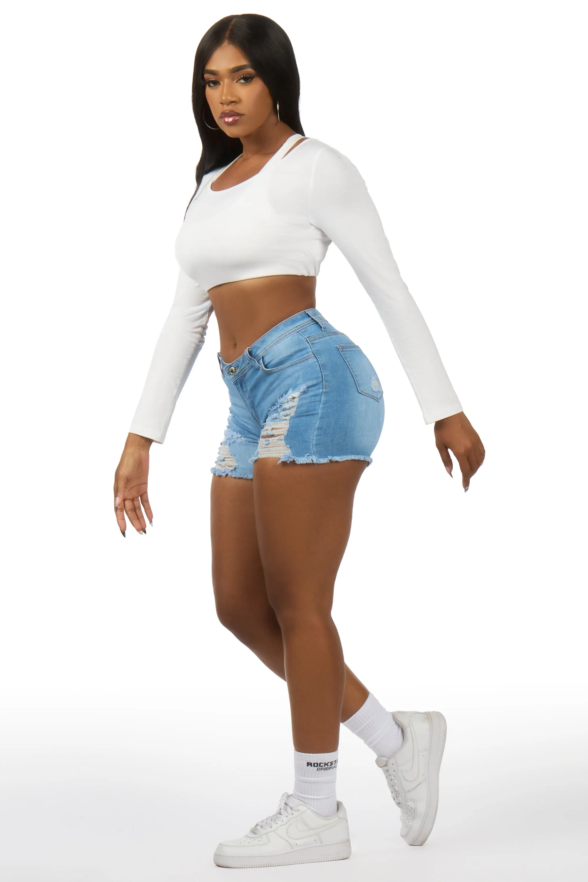 Jannete Light Wash Distressed Denim Short sold by Rockstar Original product image thumbnail 4