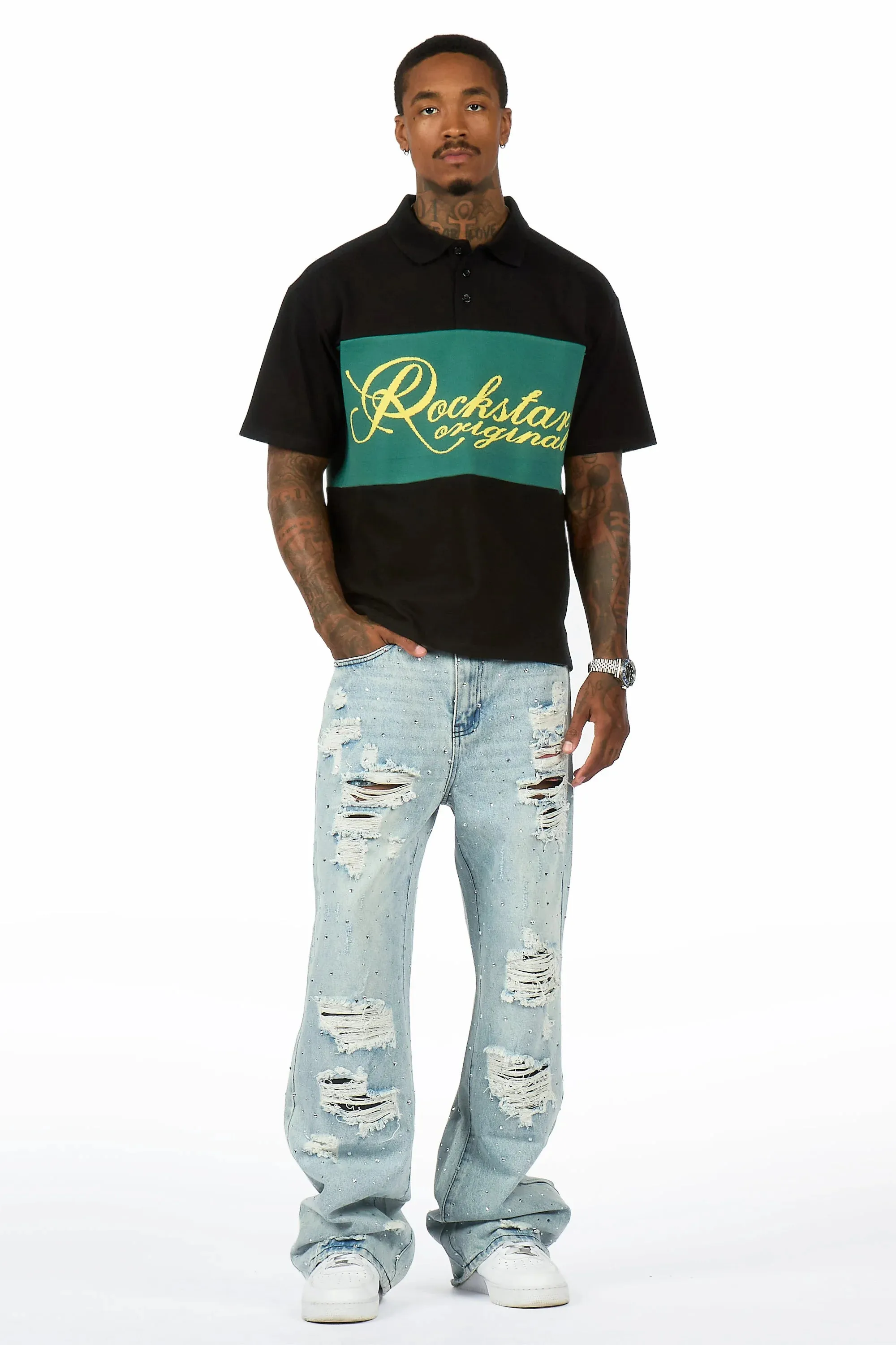 Iden Light Blue Rhinestone Baggy Fit Jean sold by Rockstar Original product image thumbnail 4