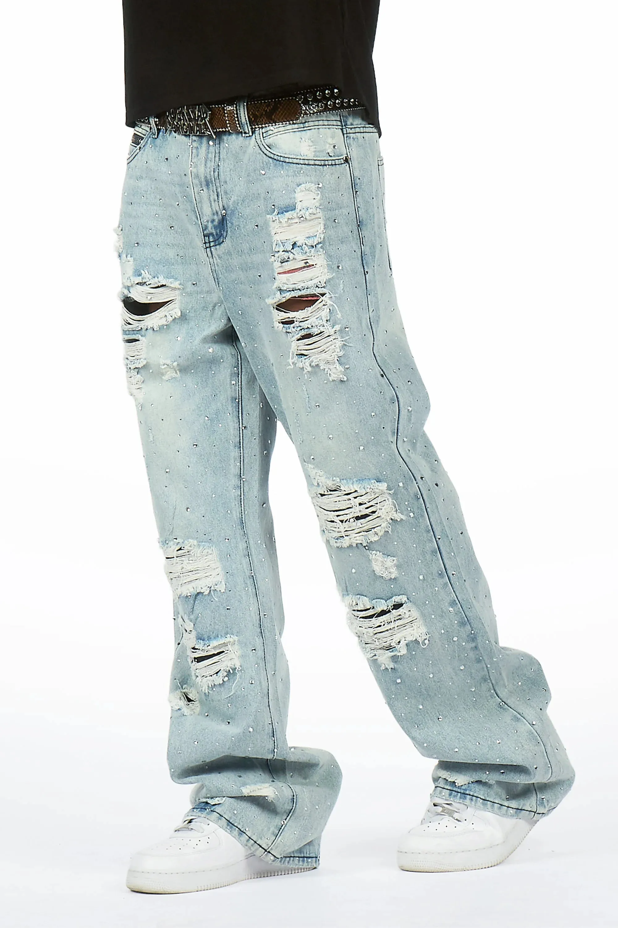 Iden Light Blue Rhinestone Baggy Fit Jean sold by Rockstar Original