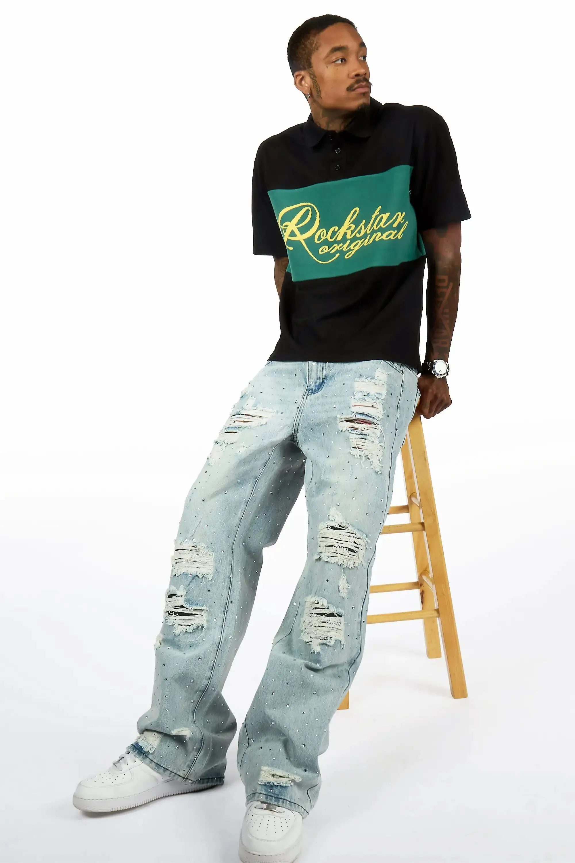 Iden Light Blue Rhinestone Baggy Fit Jean sold by Rockstar Original product image thumbnail 3