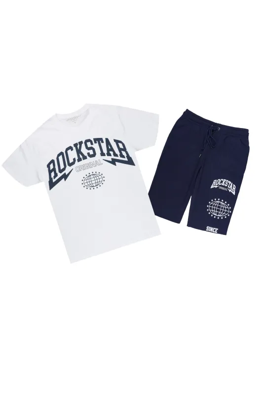 Storiana White/Navy T-Shirt Short Set made by Rockstar Original