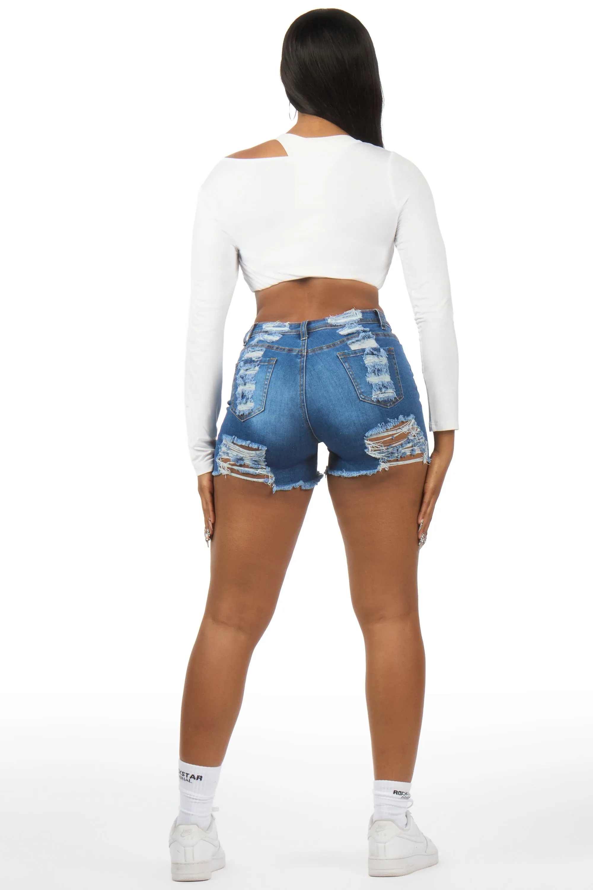 Wynetta Med. Wash Distressed Denim Short sold by Rockstar Original product image thumbnail 5