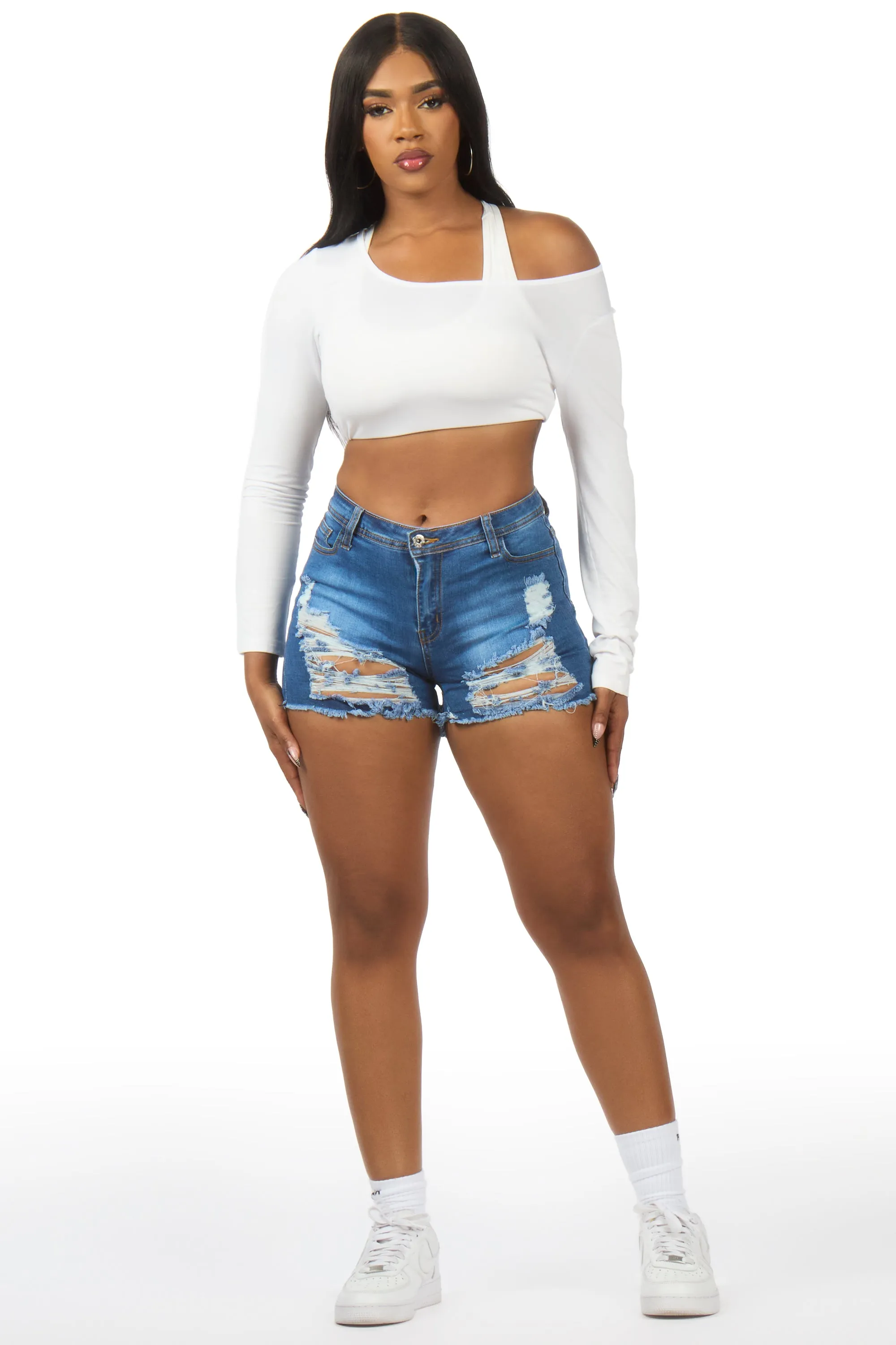 Wynetta Med. Wash Distressed Denim Short sold by Rockstar Original product image thumbnail 2
