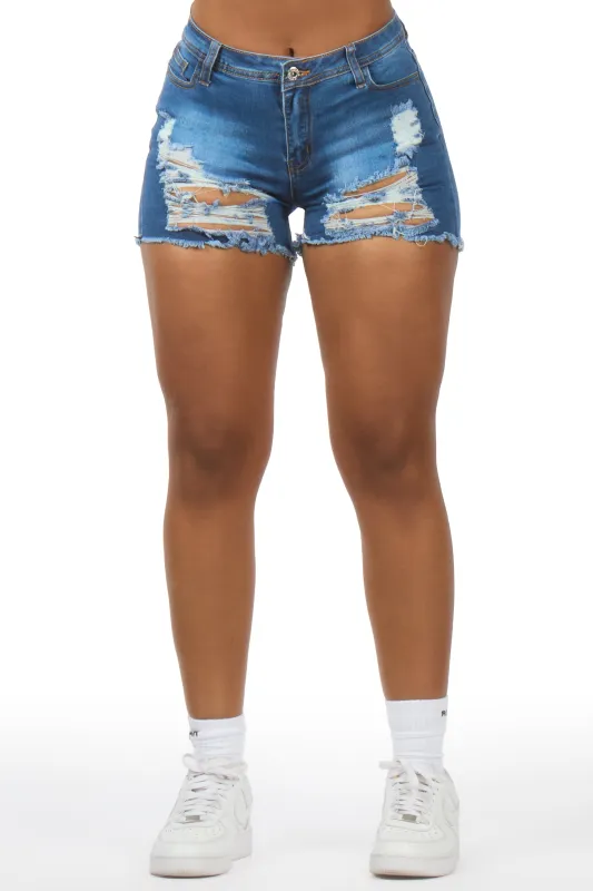 Wynetta Med. Wash Distressed Denim Short made by Rockstar Original
