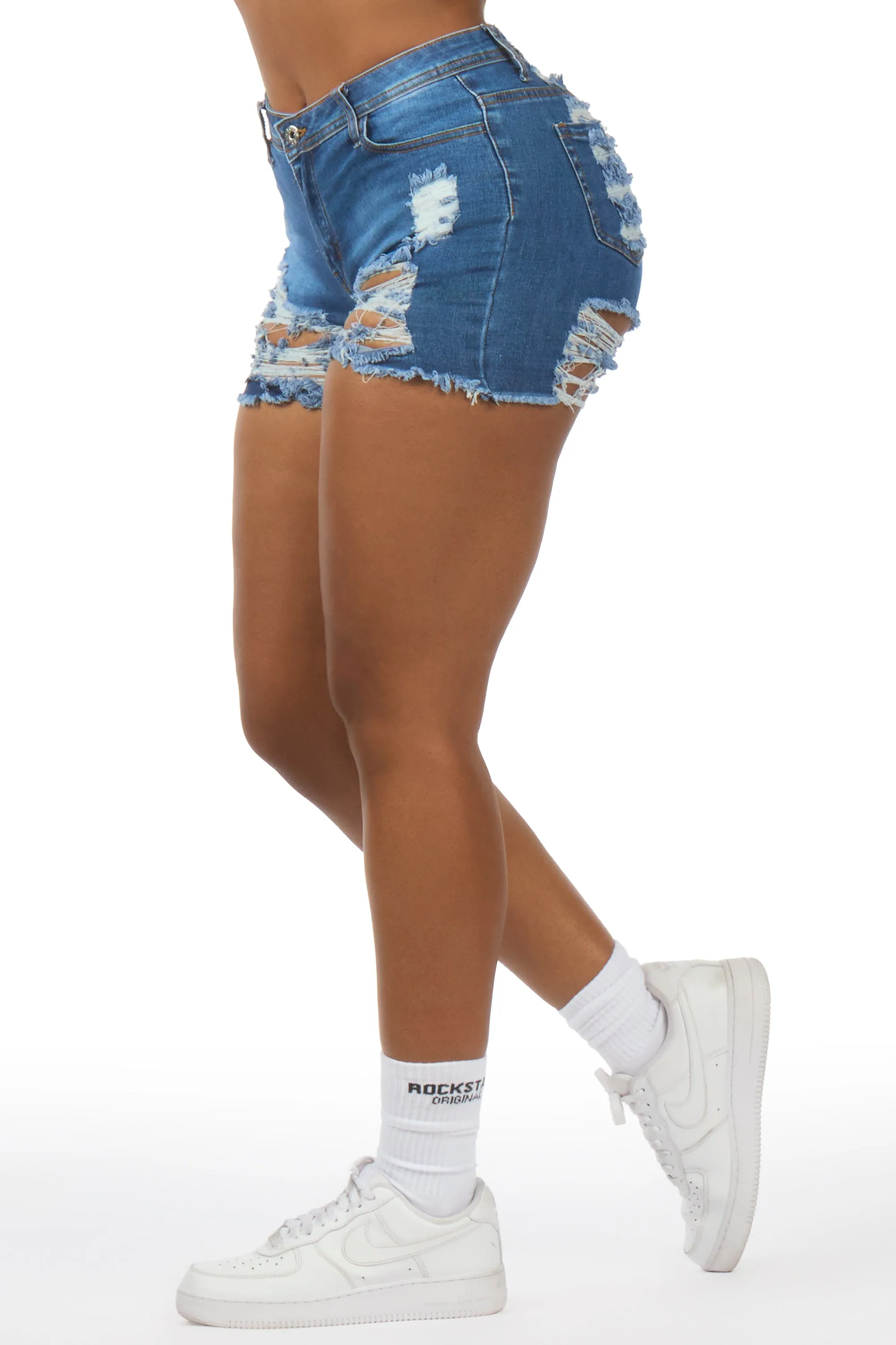 Wynetta Med. Wash Distressed Denim Short sold by Rockstar Original product image thumbnail 4