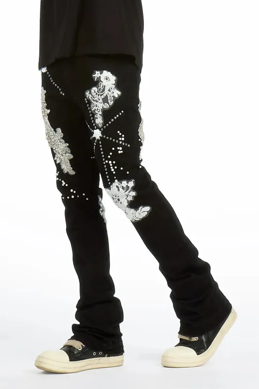 Yezen Black Rhinestone Stacked Fit Jean made by Rockstar Original