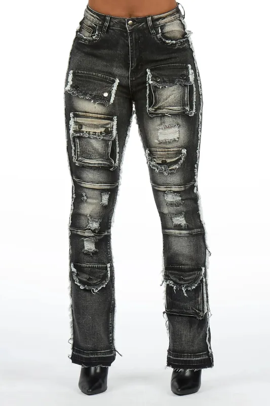 Nyxia Black Cargo Super Stacked Jean made by Rockstar Original