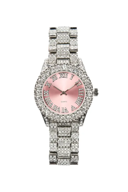 Daija Silver/Pink Crystal Watch made by Rockstar Original