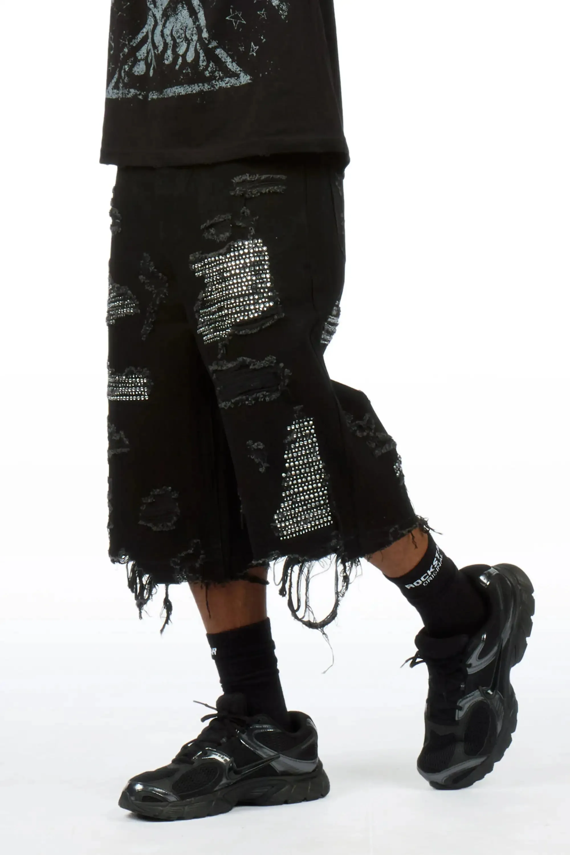 Mathey Black Rhinestone Jort sold by Rockstar Original