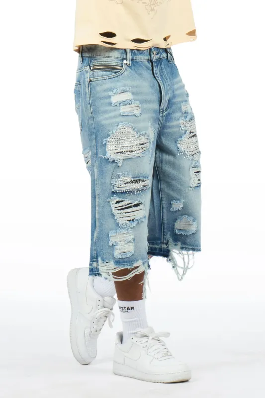 Mathey Light Blue Rhinestone Jort made by Rockstar Original