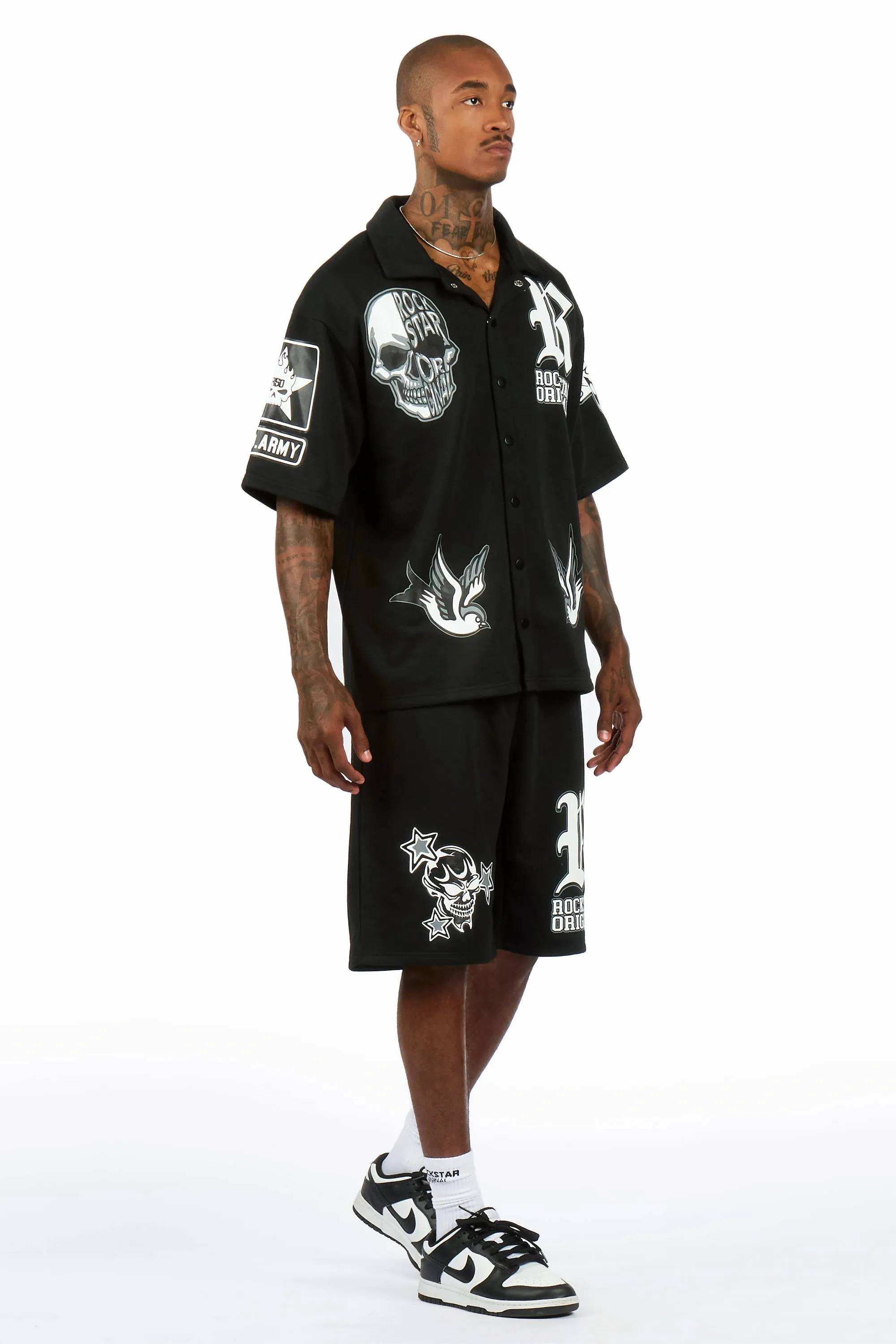 Vidar Black Button Down T-Shirt/Short Set sold by Rockstar Original product image thumbnail 3