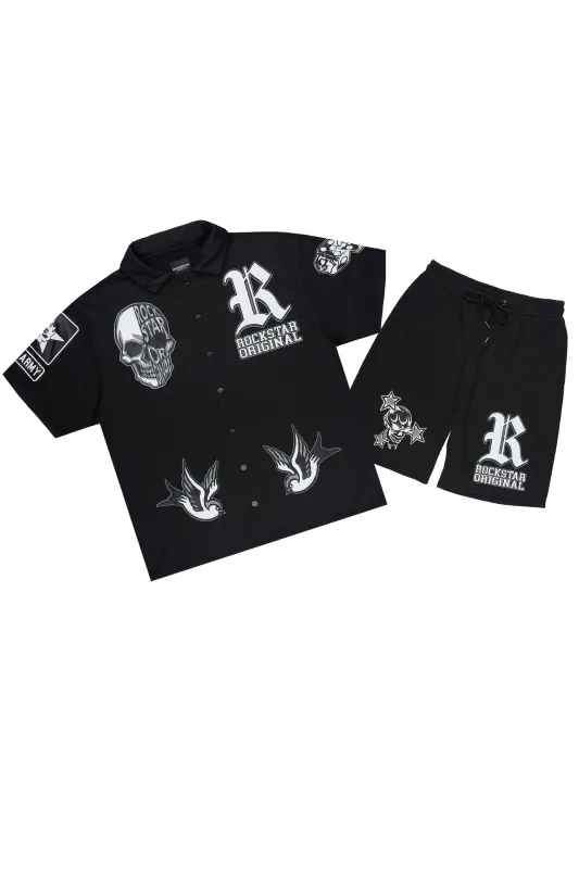 Vidar Black Button Down T-Shirt/Short Set made by Rockstar Original