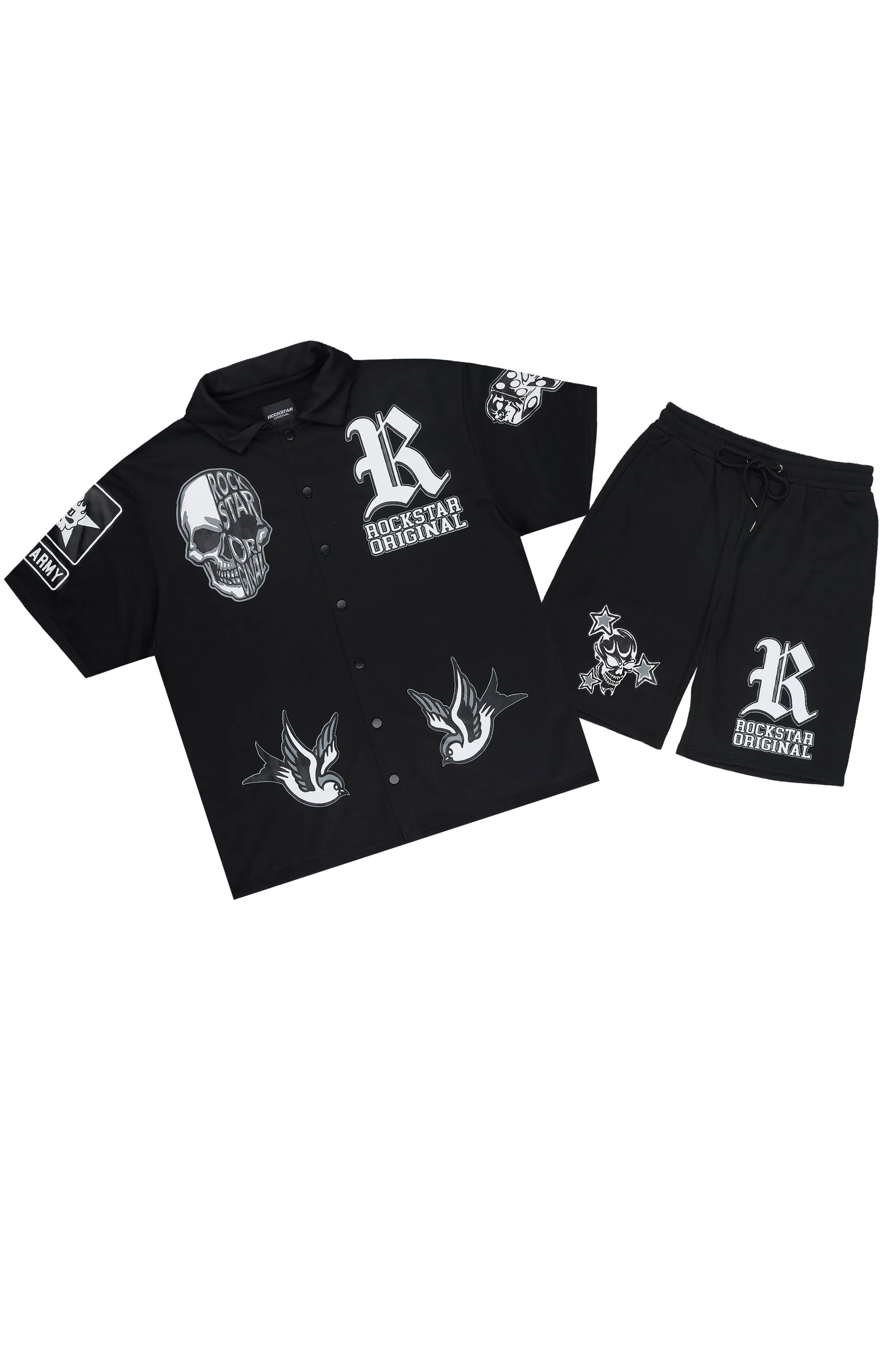 Vidar Black Button Down T-Shirt/Short Set sold by Rockstar Original