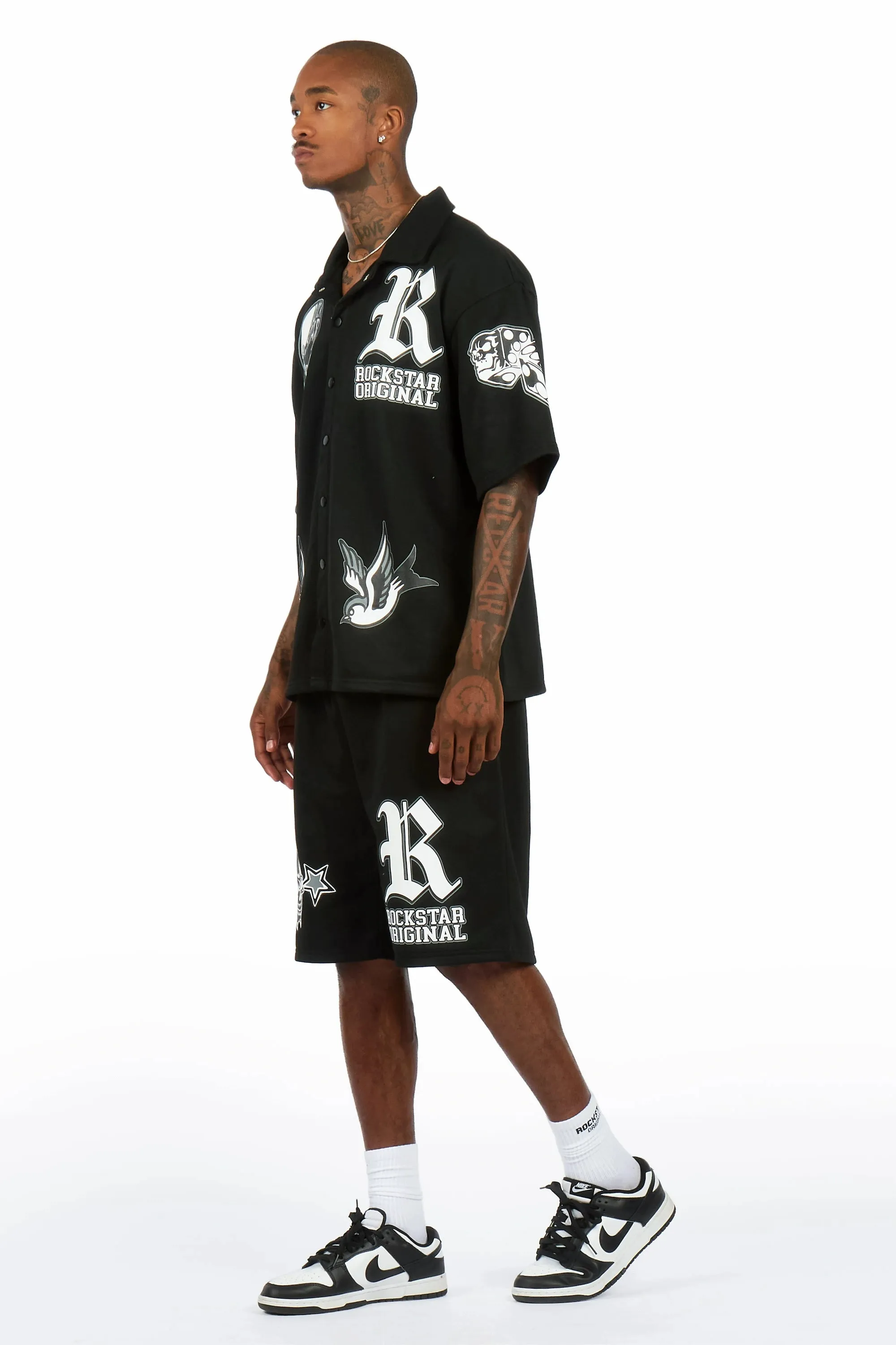 Vidar Black Button Down T-Shirt/Short Set sold by Rockstar Original product image thumbnail 5