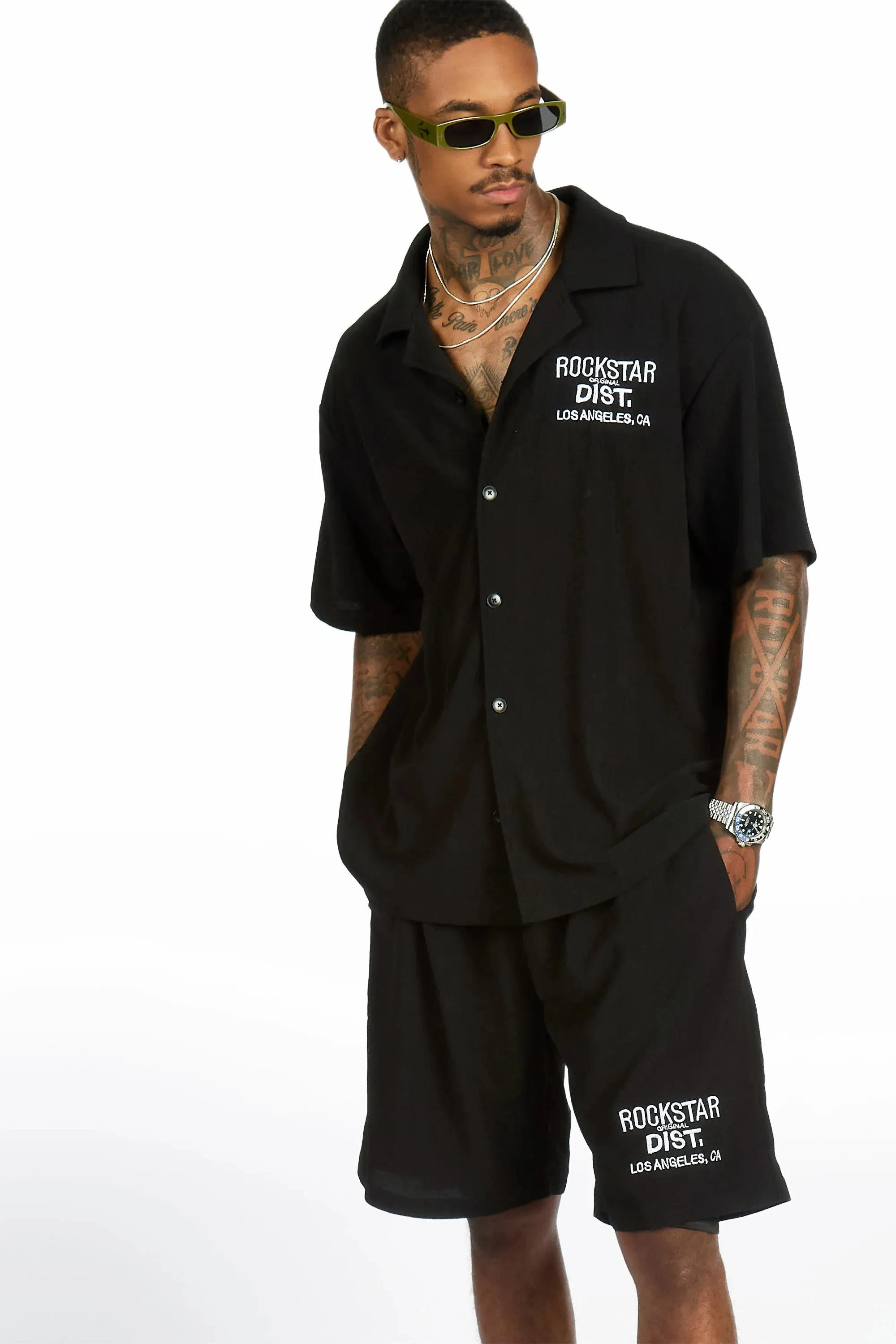 Kason Black Button Down Shirt/Short Set sold by Rockstar Original product image thumbnail 2