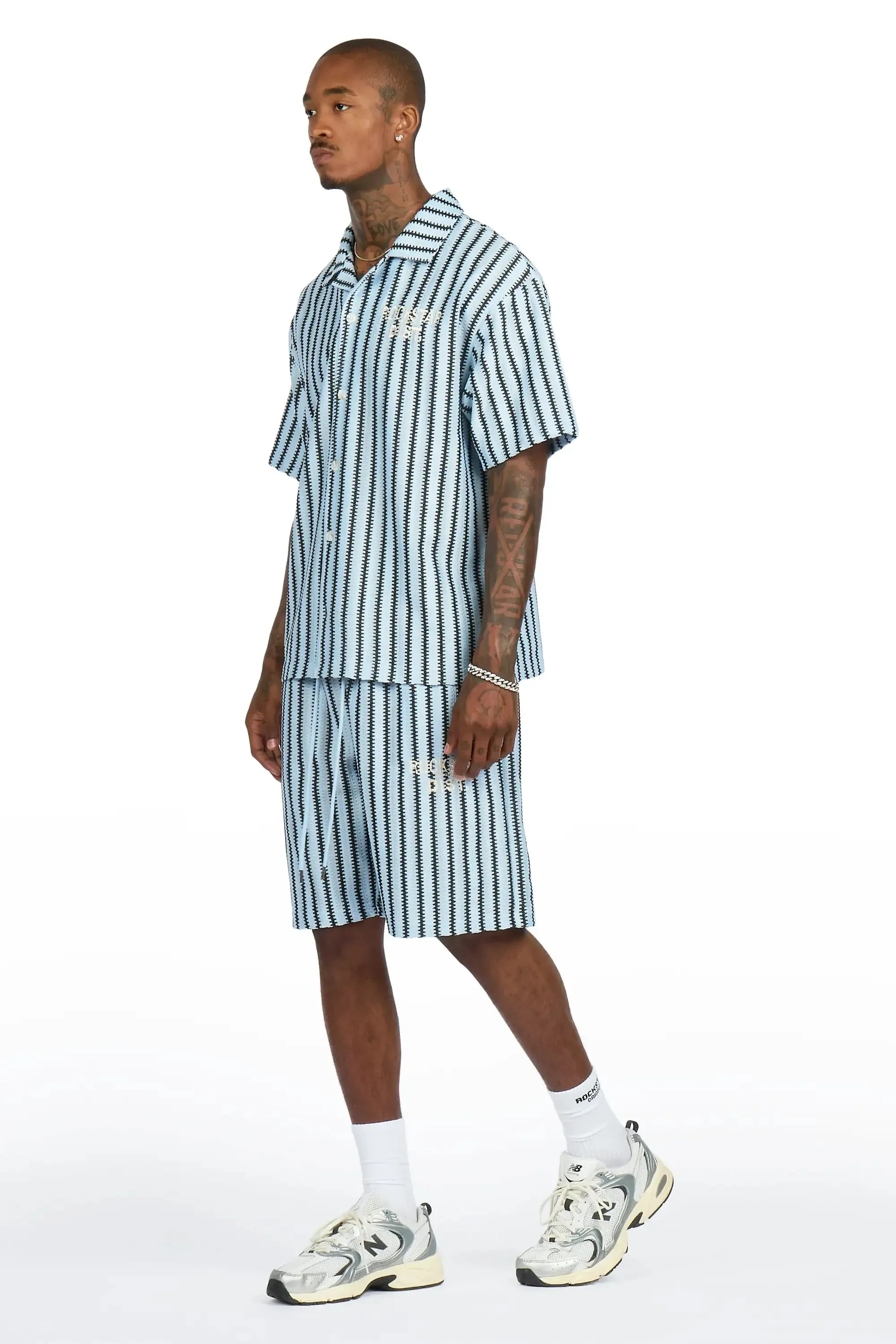 Gerald Light Blue Button Down Shirt/Short Set sold by Rockstar Original product image thumbnail 5