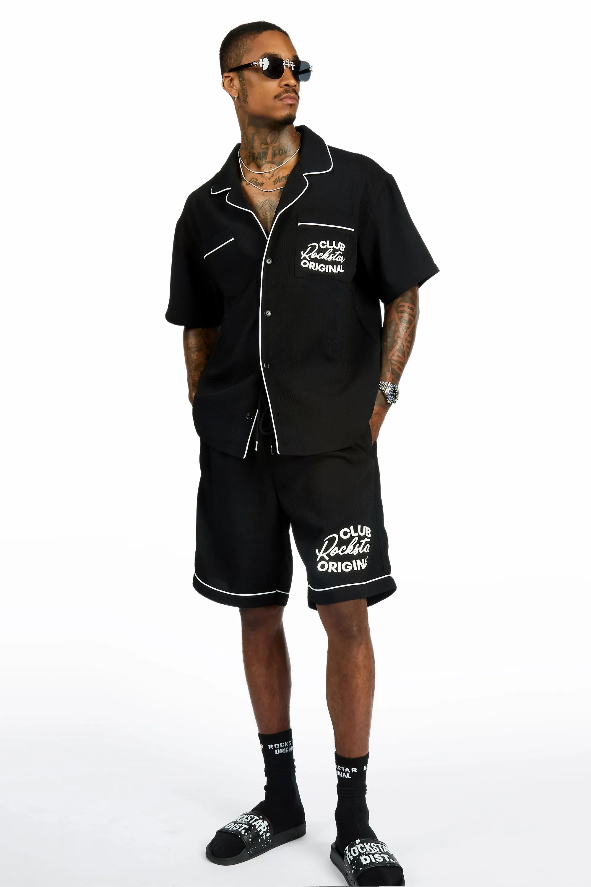 Clarence Black Button Down Shirt/Short Set sold by Rockstar Original product image thumbnail 2