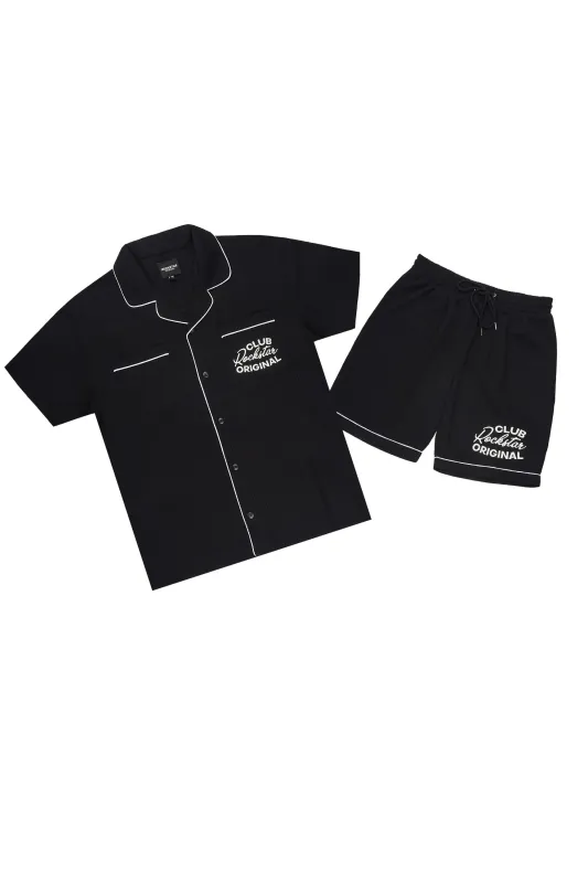 Clarence Black Button Down Shirt/Short Set made by Rockstar Original
