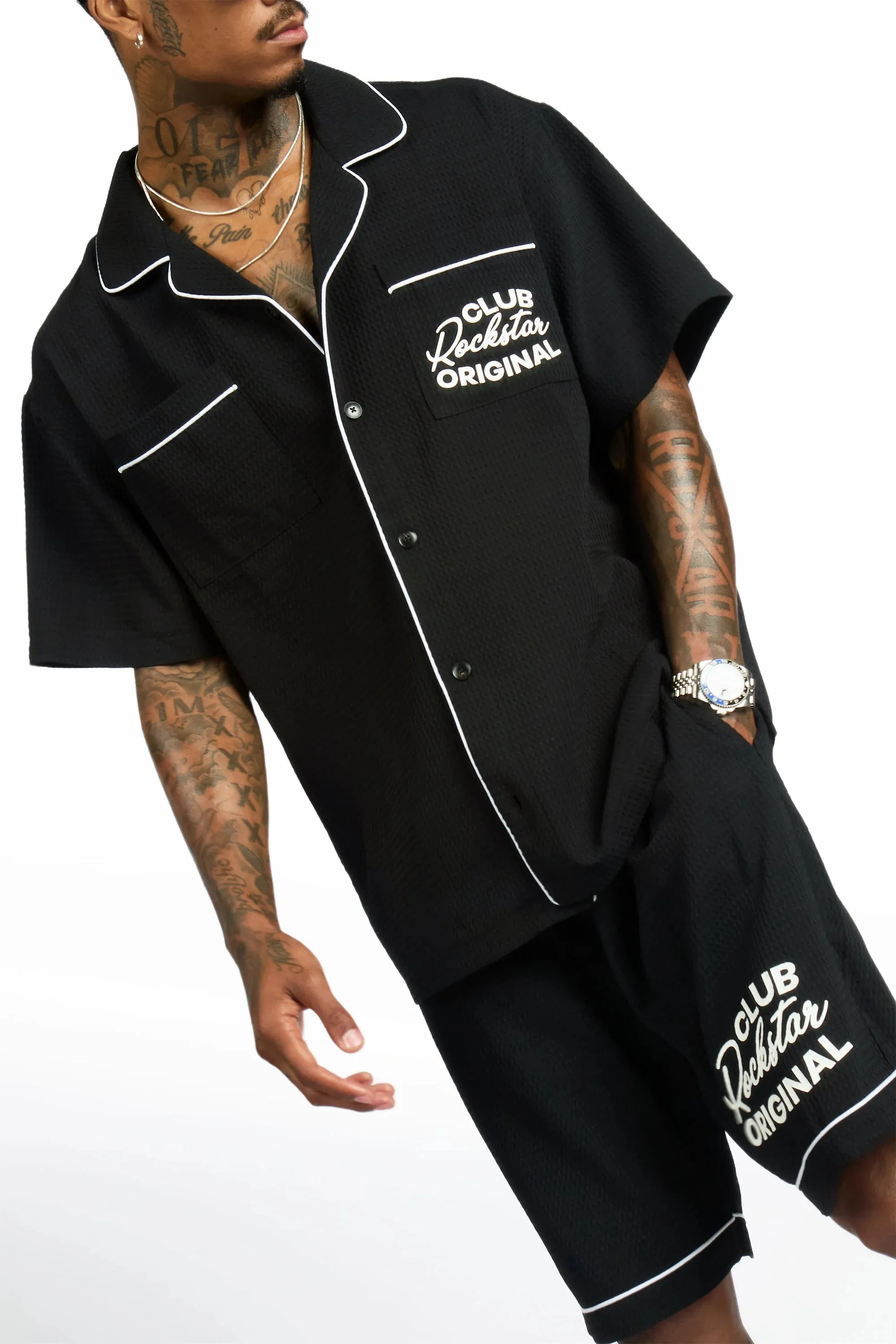 Clarence Black Button Down Shirt/Short Set sold by Rockstar Original product image thumbnail 5