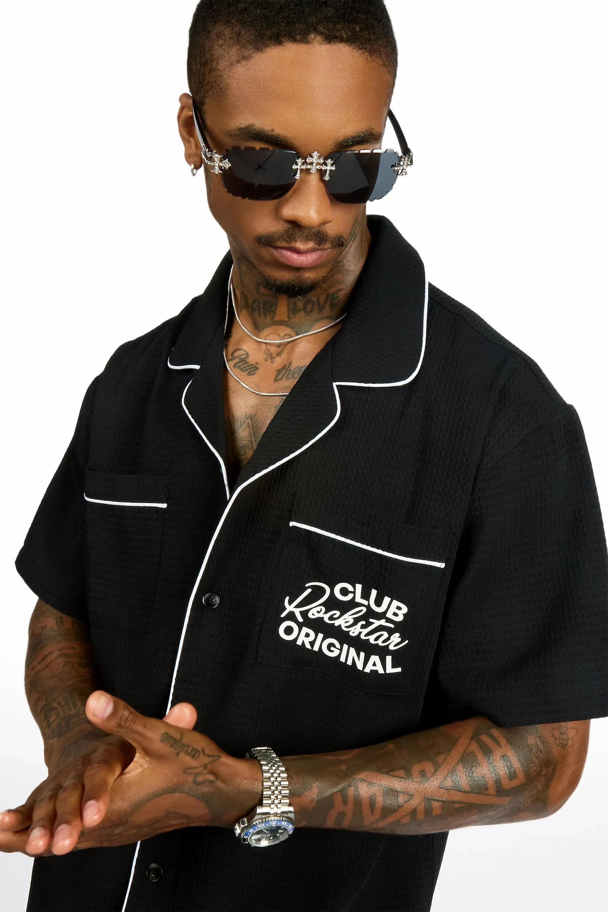 Clarence Black Button Down Shirt/Short Set sold by Rockstar Original product image thumbnail 4