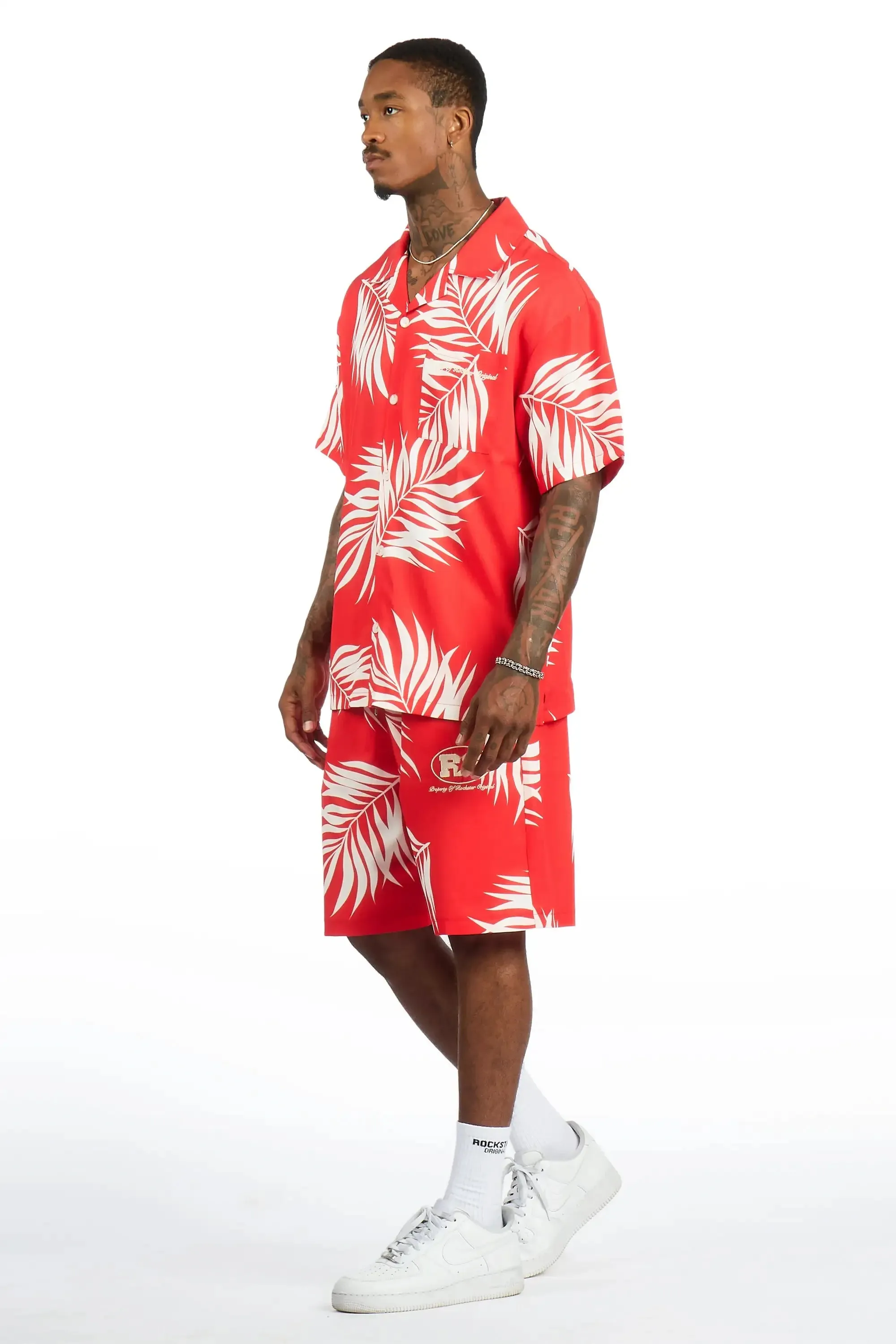 Puka Red Button Down Shirt/Short Set sold by Rockstar Original product image thumbnail 5