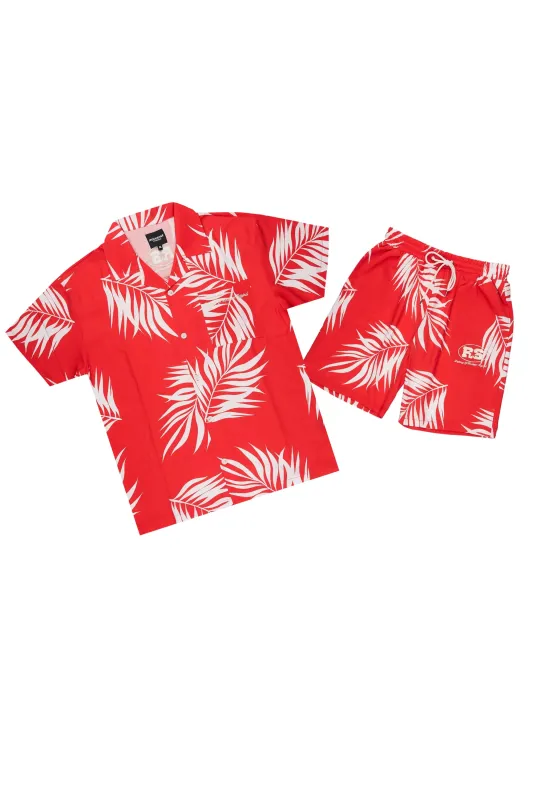 Puka Red Button Down Shirt/Short Set made by Rockstar Original