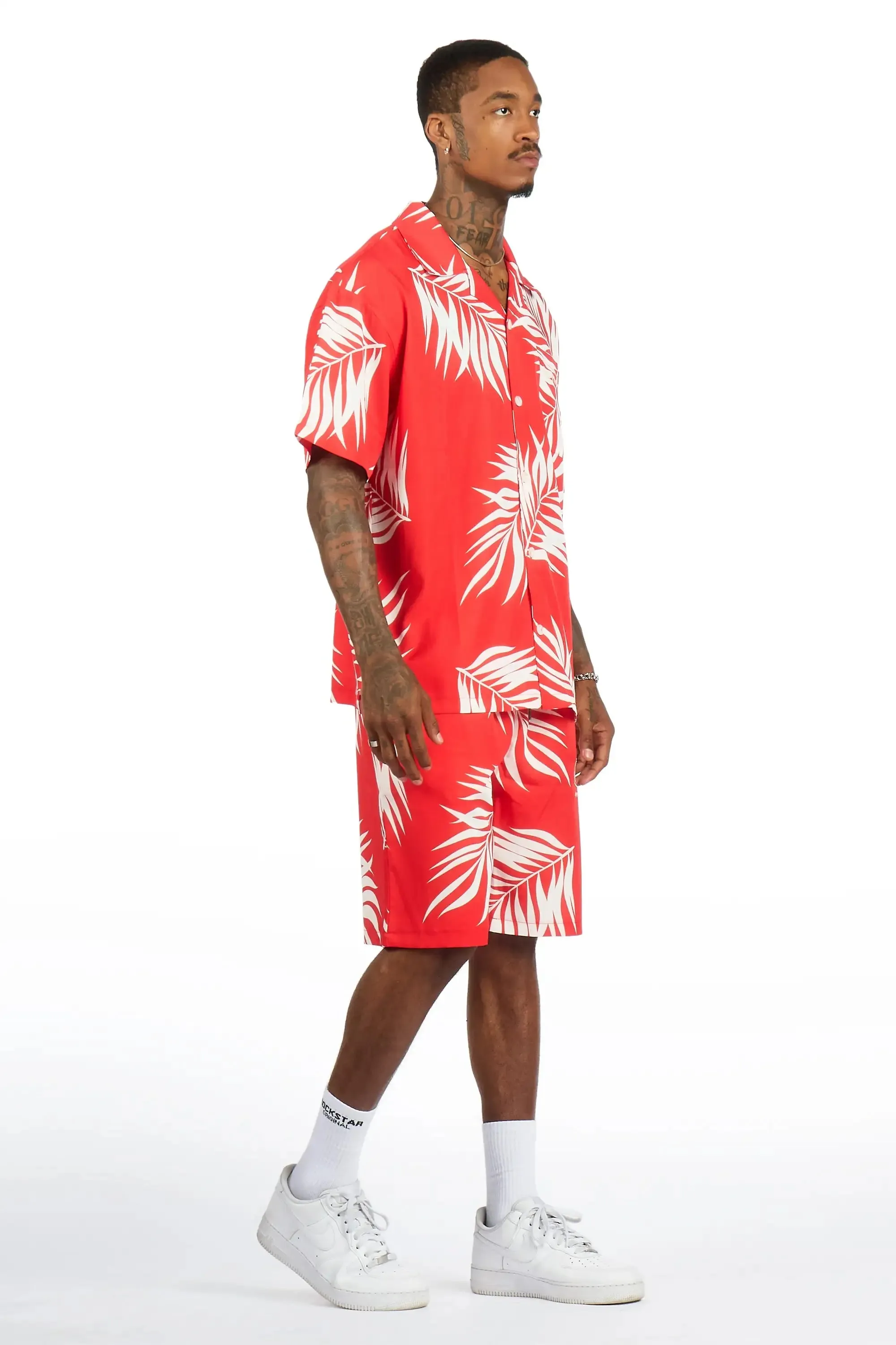 Puka Red Button Down Shirt/Short Set sold by Rockstar Original product image thumbnail 3