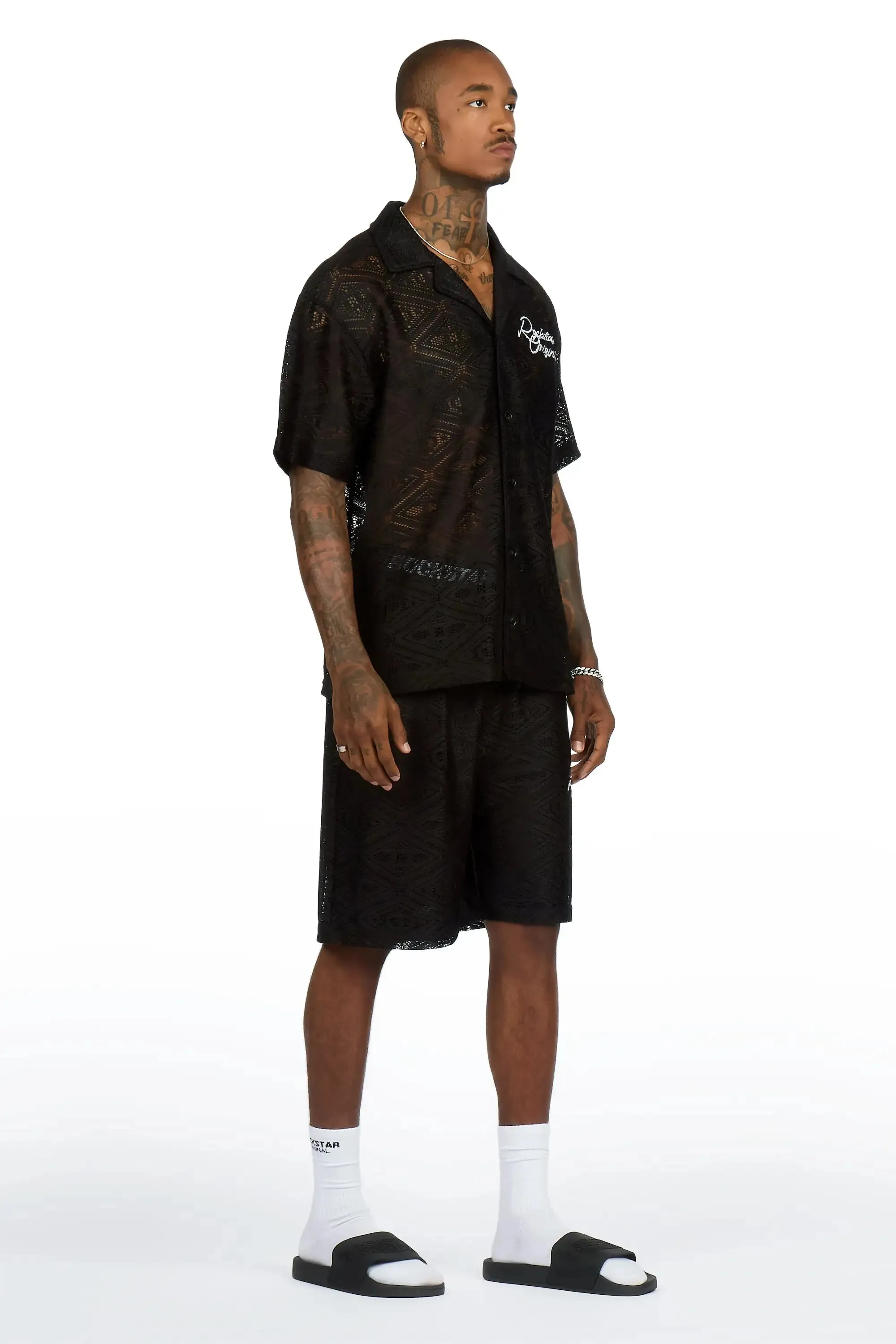 Sheck Black Button Down Shirt/Short Set sold by Rockstar Original product image thumbnail 3
