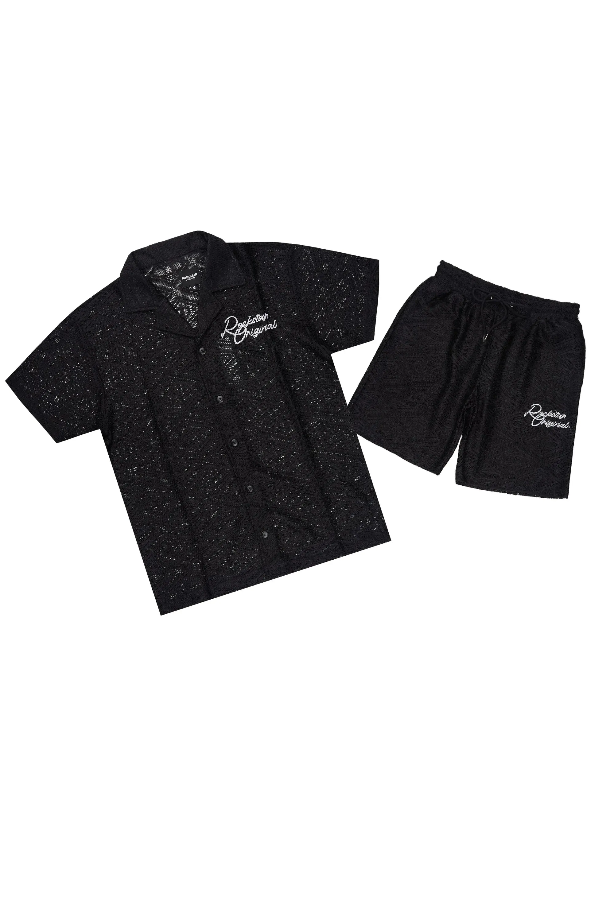 Sheck Black Button Down Shirt/Short Set sold by Rockstar Original