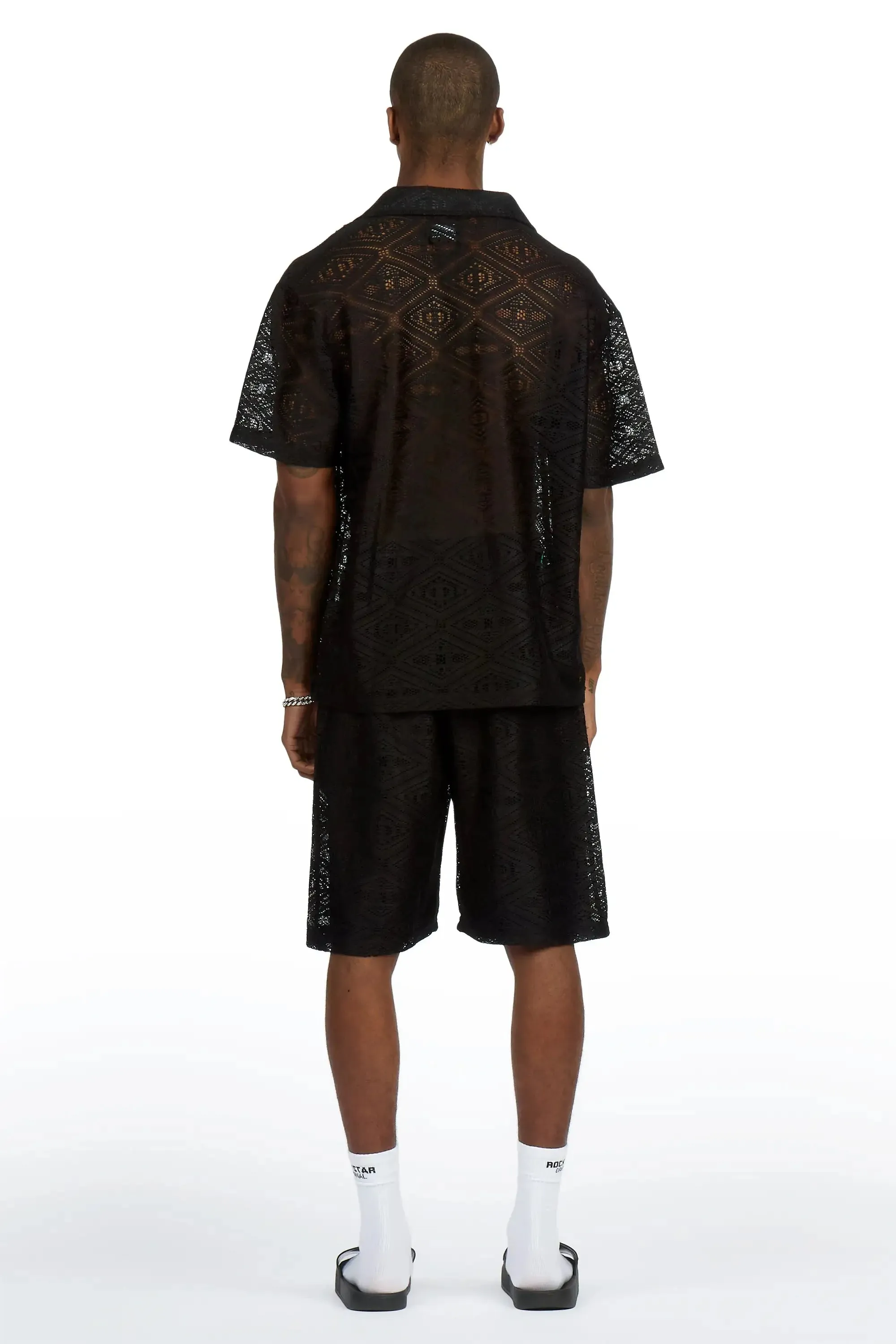Sheck Black Button Down Shirt/Short Set sold by Rockstar Original product image thumbnail 4