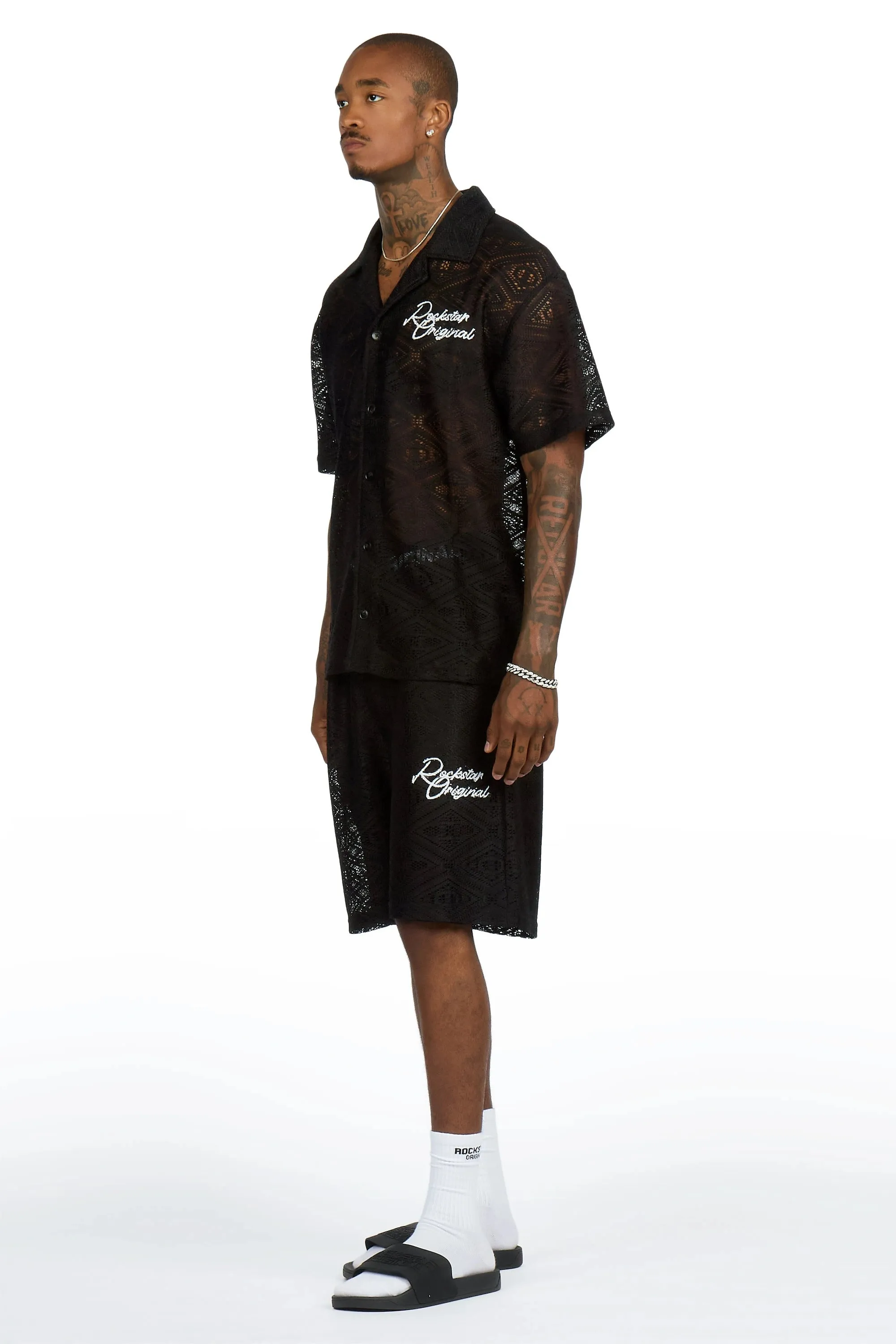 Sheck Black Button Down Shirt/Short Set sold by Rockstar Original product image thumbnail 5