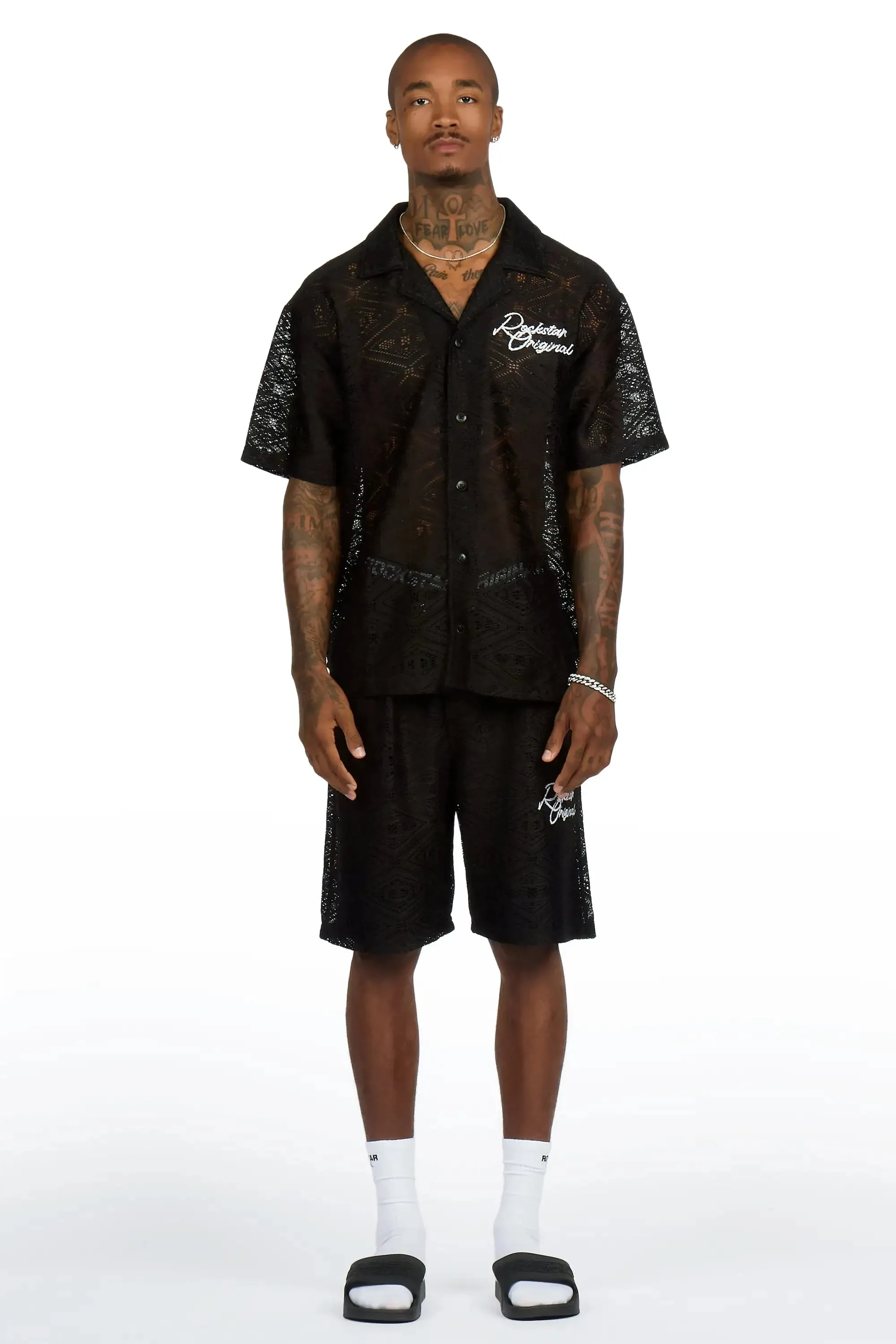Sheck Black Button Down Shirt/Short Set sold by Rockstar Original product image thumbnail 2