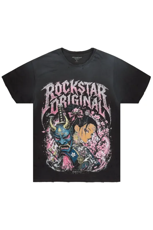 Kavero Black Oversized Graphic T-Shirt made by Rockstar Original