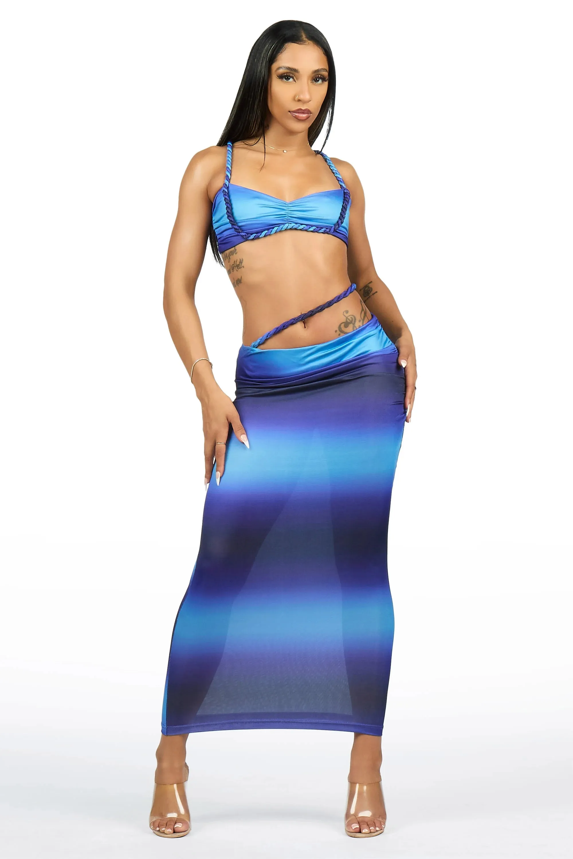 Braid-it Blue 2 Piece Maxi Skirt Set sold by Rockstar Original