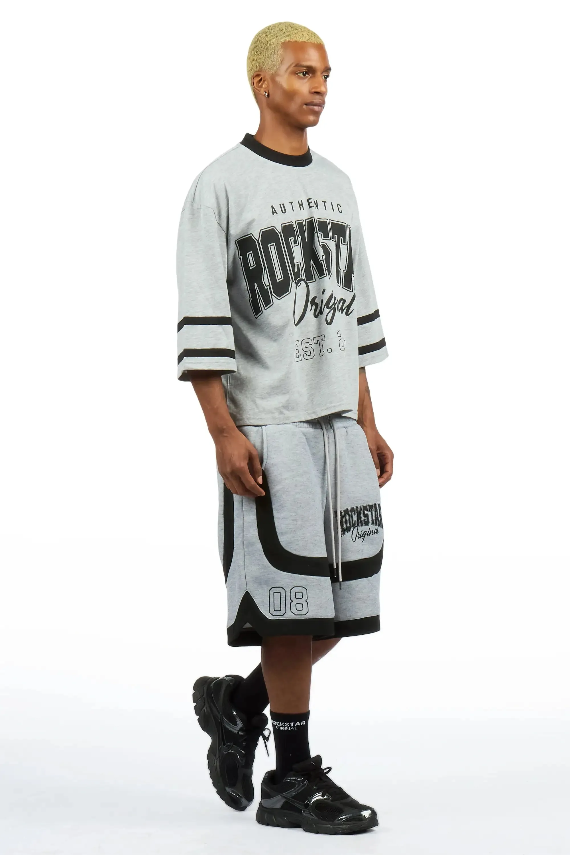 Redford Heather Grey T-Shirt/Double Waisted Short Set sold by Rockstar Original product image thumbnail 3