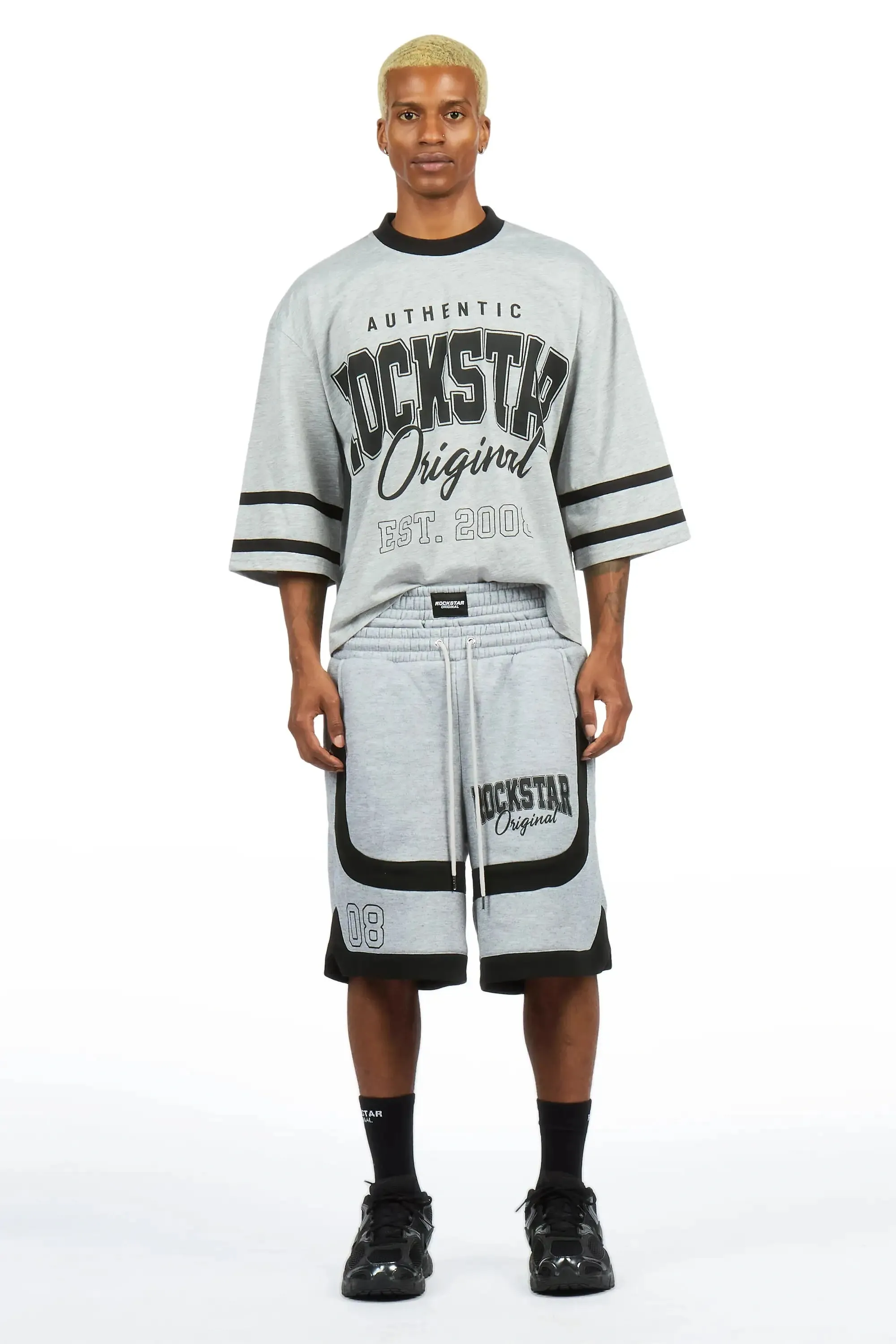 Redford Heather Grey T-Shirt/Double Waisted Short Set sold by Rockstar Original product image thumbnail 2