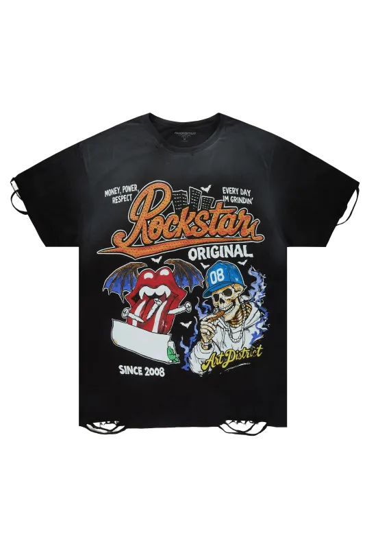 Batts Black Oversized Graphic T-Shirt made by Rockstar Original