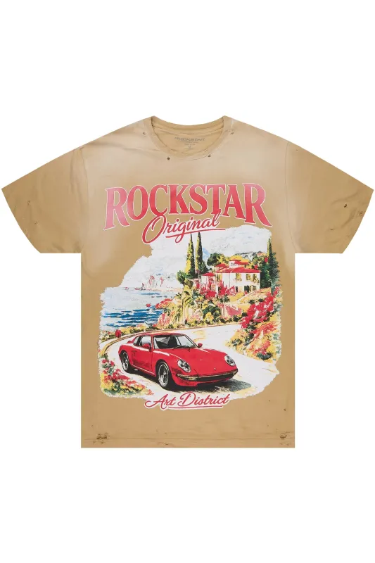 Caston Beige Oversized Graphic T-Shirt made by Rockstar Original