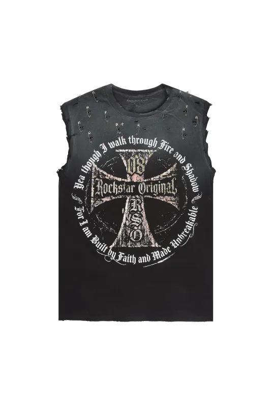 Coppin Black Oversized Cut Off T-Shirt made by Rockstar Original