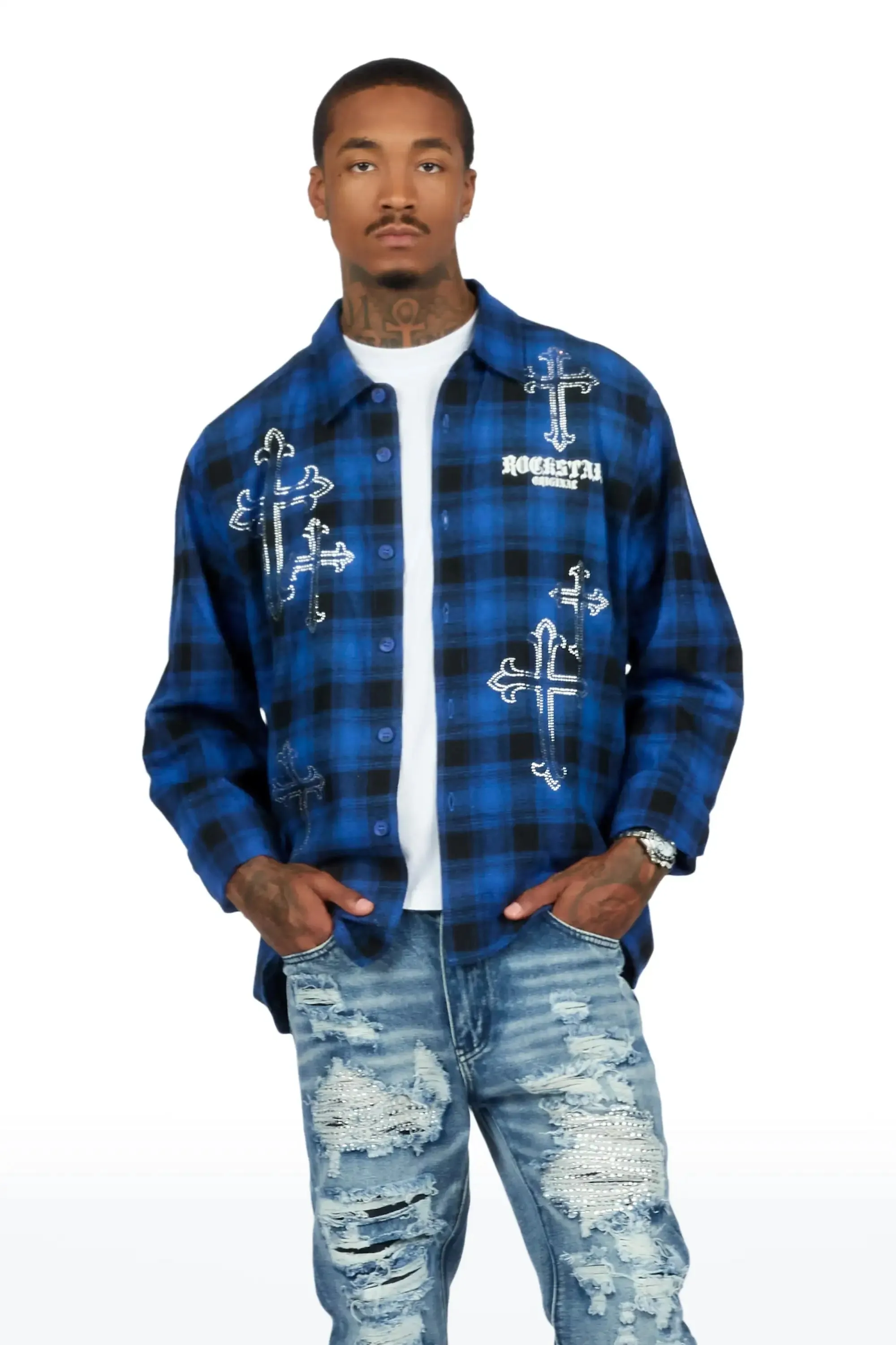 Poldi Royal Rhinestone Flannel Long Sleeve Shirt sold by Rockstar Original product image thumbnail 4