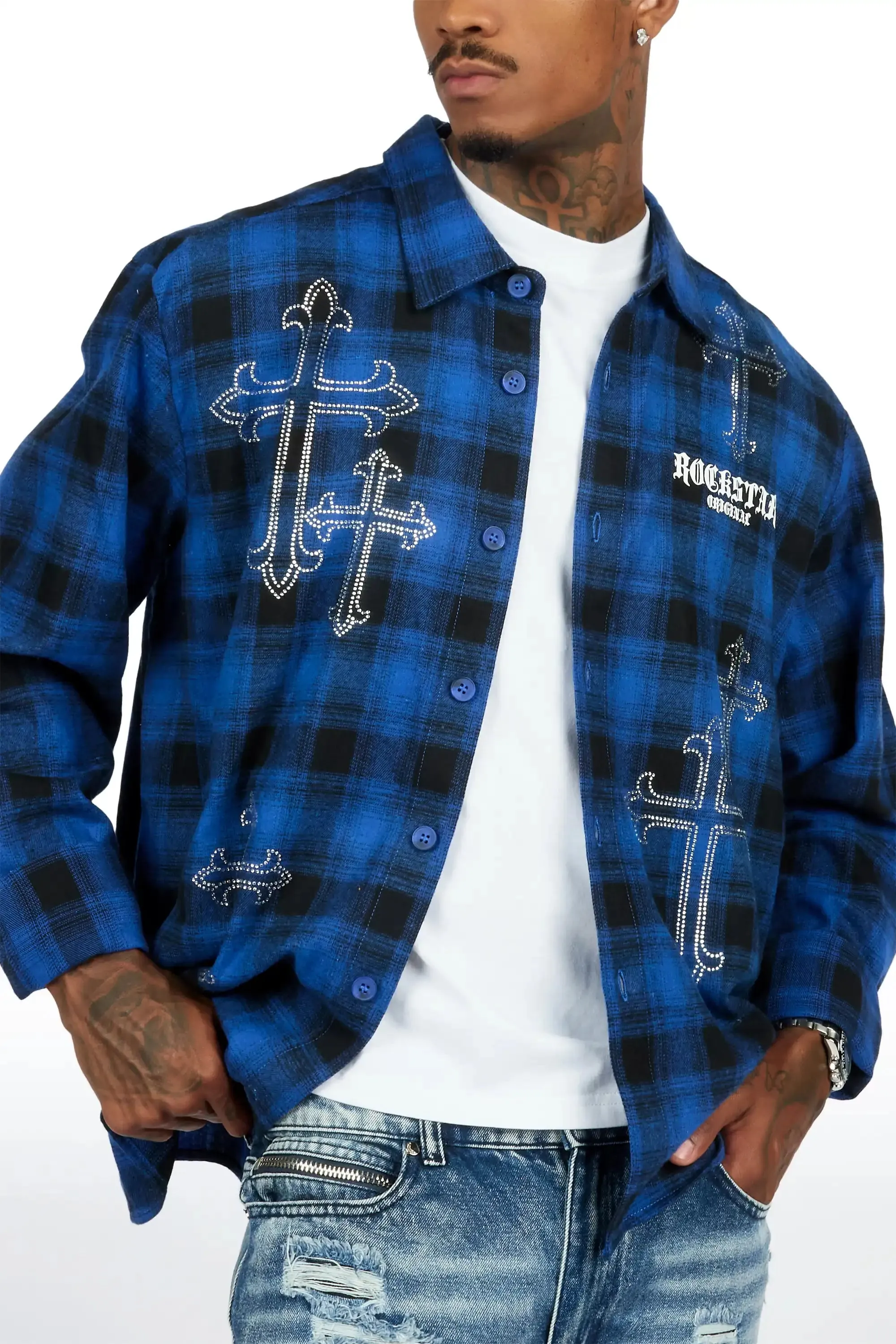 Poldi Royal Rhinestone Flannel Long Sleeve Shirt sold by Rockstar Original product image thumbnail 2