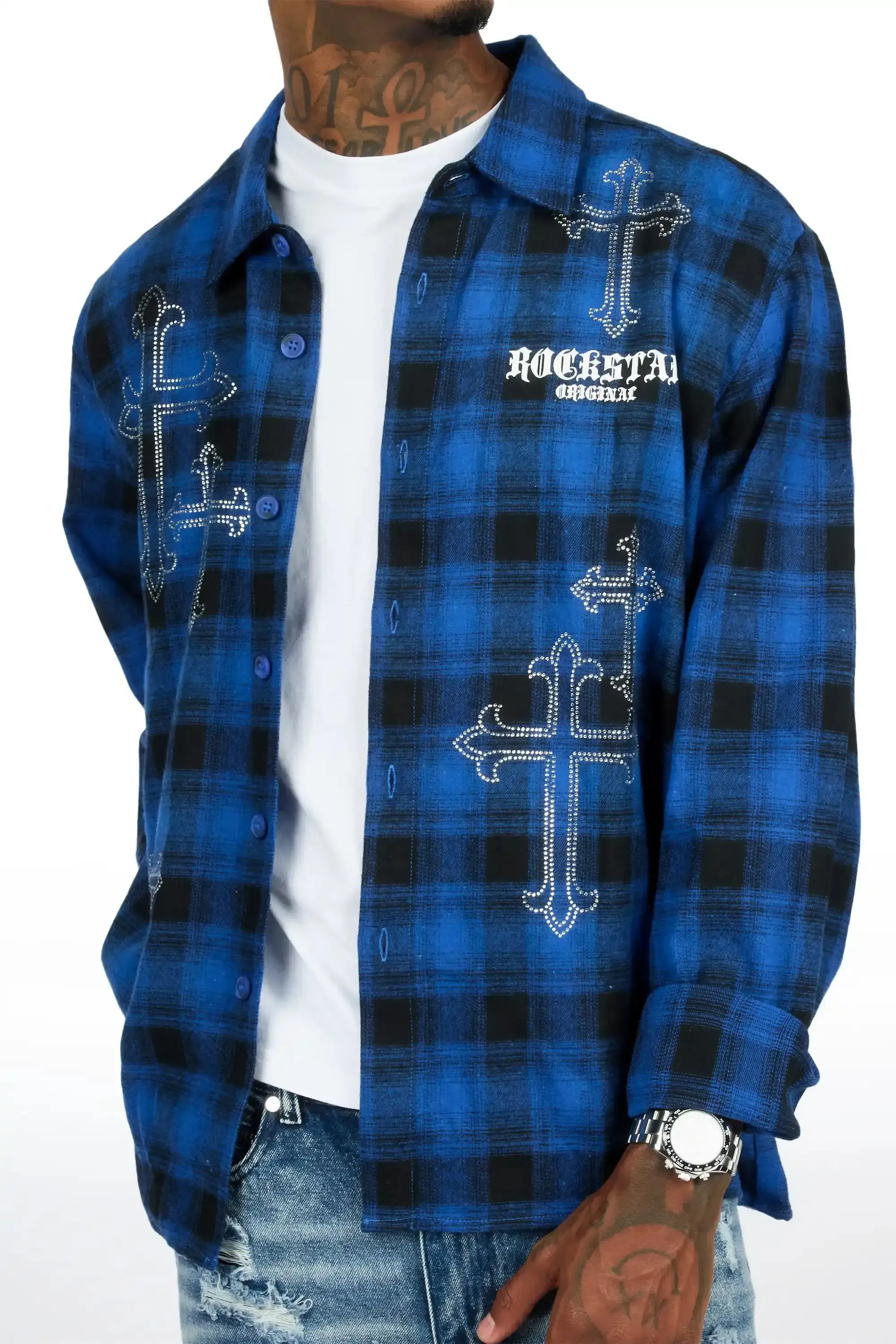 Poldi Royal Rhinestone Flannel Long Sleeve Shirt sold by Rockstar Original product image thumbnail 5