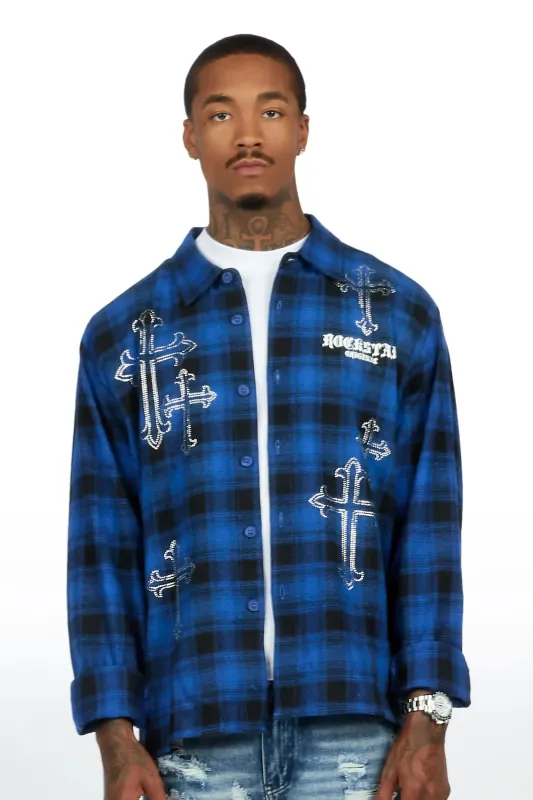 Poldi Royal Rhinestone Flannel Long Sleeve Shirt made by Rockstar Original
