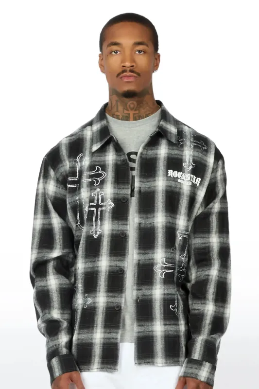 Poldi Black Rhinestone Flannel Long Sleeve Shirt made by Rockstar Original