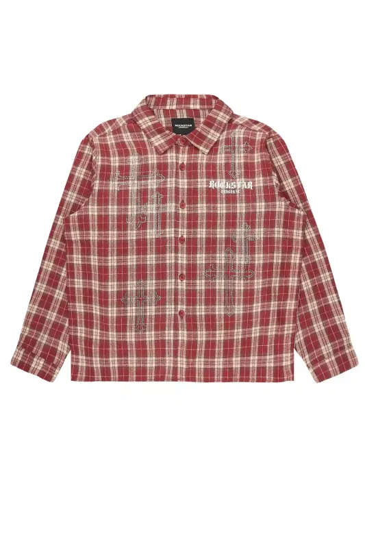 Poldi Red Rhinestone Flannel Long Sleeve Shirt made by Rockstar Original
