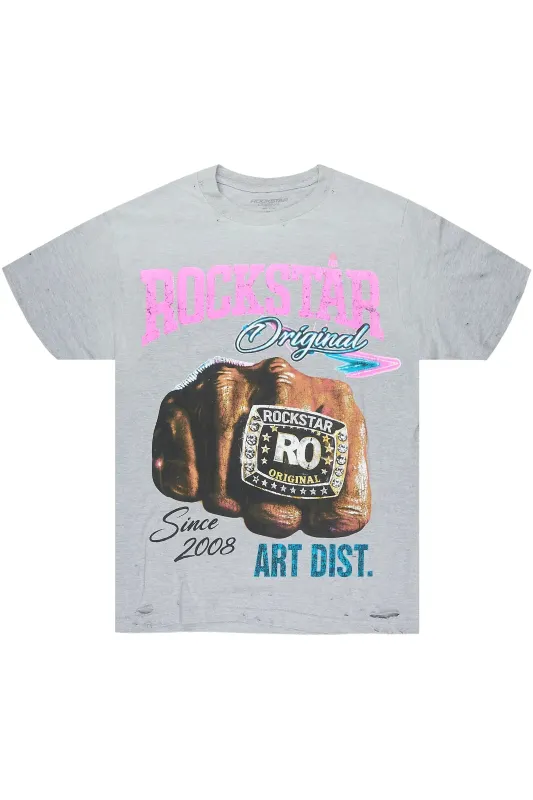 Dewayne Heather Grey Oversized Graphic T-Shirt made by Rockstar Original