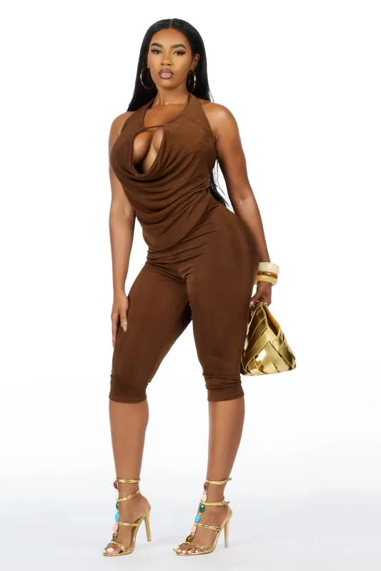 Draped-Up Brown Matching Capri Set made by Rockstar Original